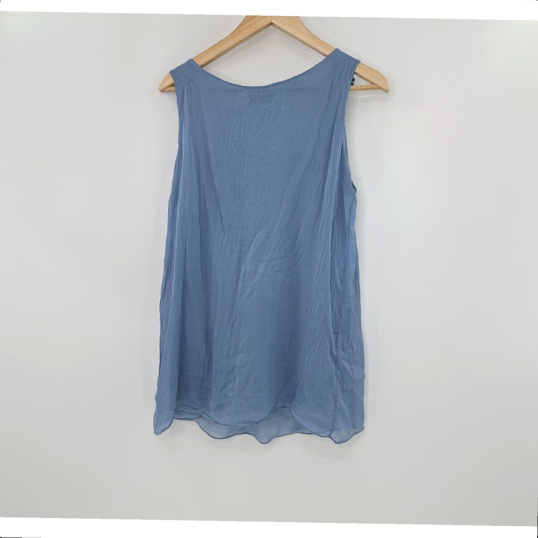 Vintage CARLA CONTI Blue Crochet Neck Sleeveless Tank Top Women's M Tank Tunic Sleeveless Casual Sleeve Scoop Neck Relaxed Fit Size M / US 6-8 / IT 42-44 - 2 Thumbnail