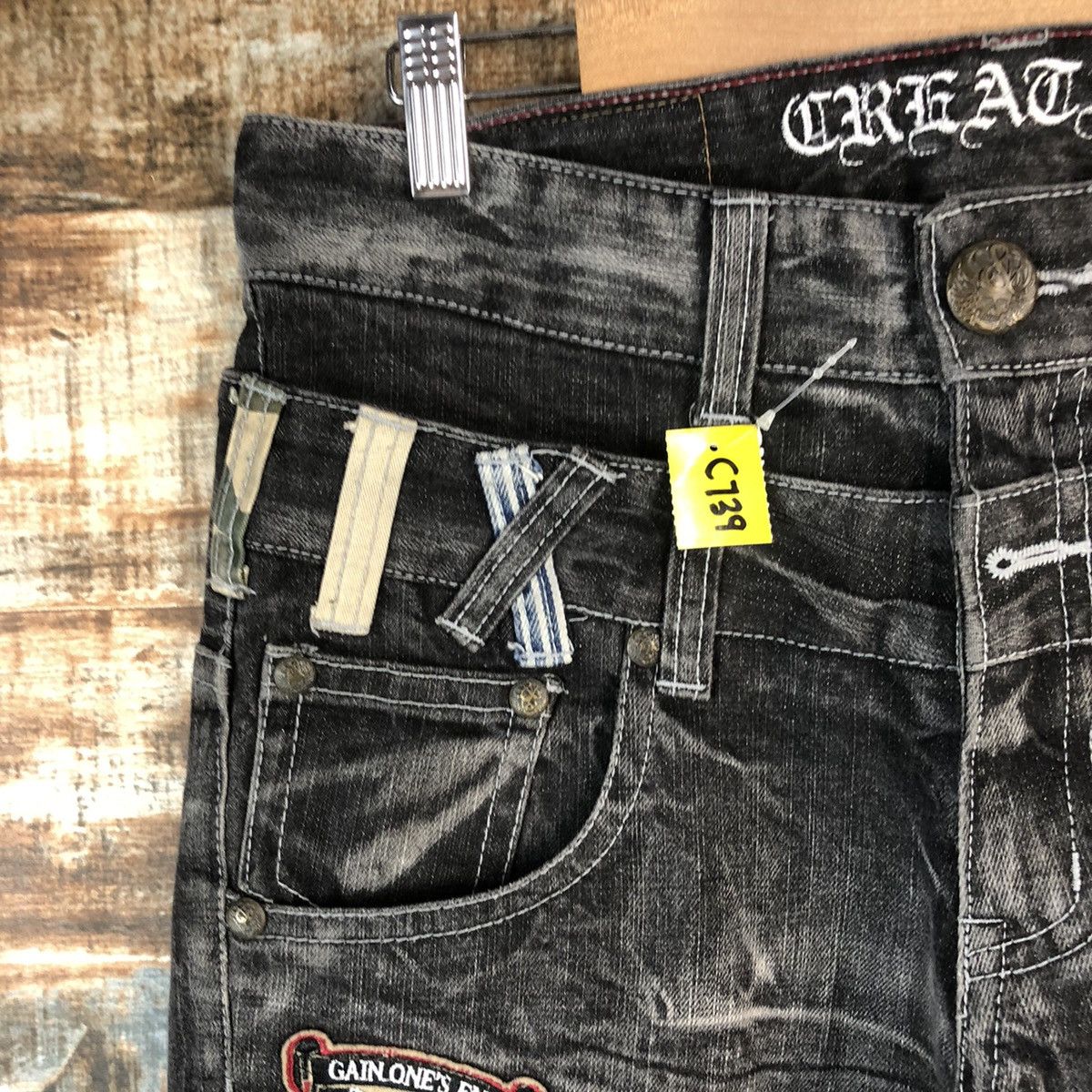 Japanese Brand DL Deluxe Black double waist rapper Denim Pants #C739 Size US 30 / EU 46 - 7 Thumbnail