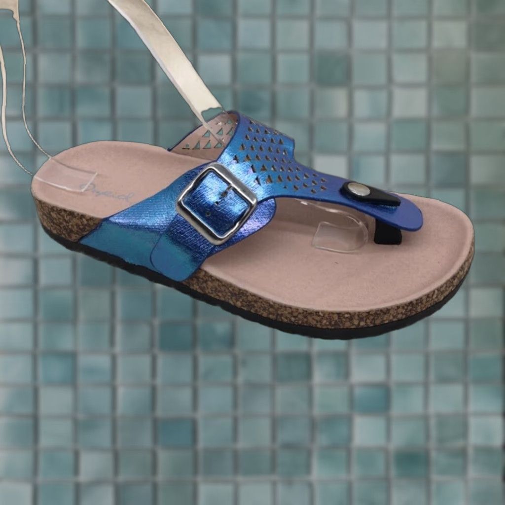 Vintage Qupid Sandals Women 7 Blue Cut Out Buckle Slip-On Thong New Size US 7 / IT 37 - 1 Thumbnail