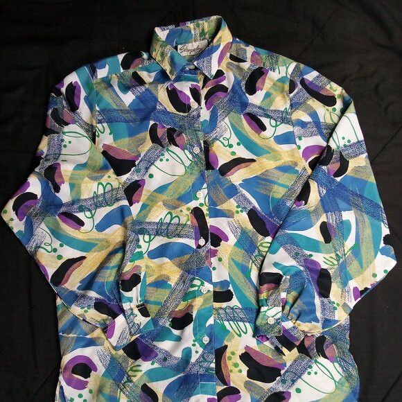 Other Vintage Shapely Abstract Geometric Polyester Disco Shirt Size US L / EU 52-54 / 3 - 2 Thumbnail