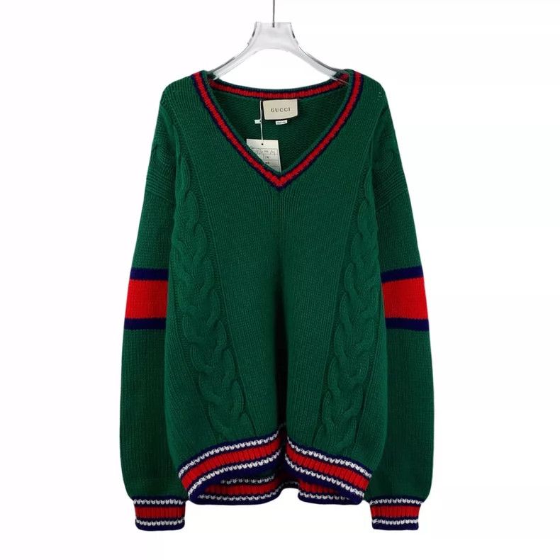 Gucci Gucci Green V-Neck Long Sleeve Sweater- DMC Size US M / EU 48-50 / 2 - 1 Thumbnail