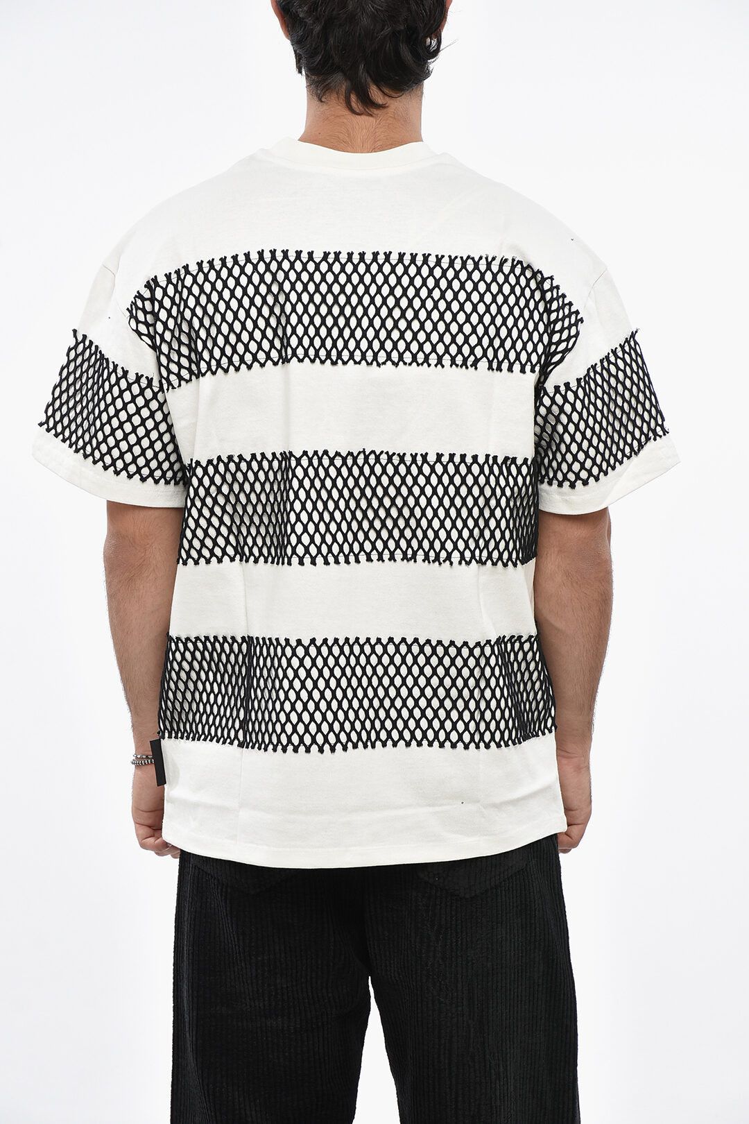 MSGM og1mm1125 Crewneck Cotton Jersey T-Shirt in White/Black Size US XS / EU 42 / 0 - 2 Thumbnail