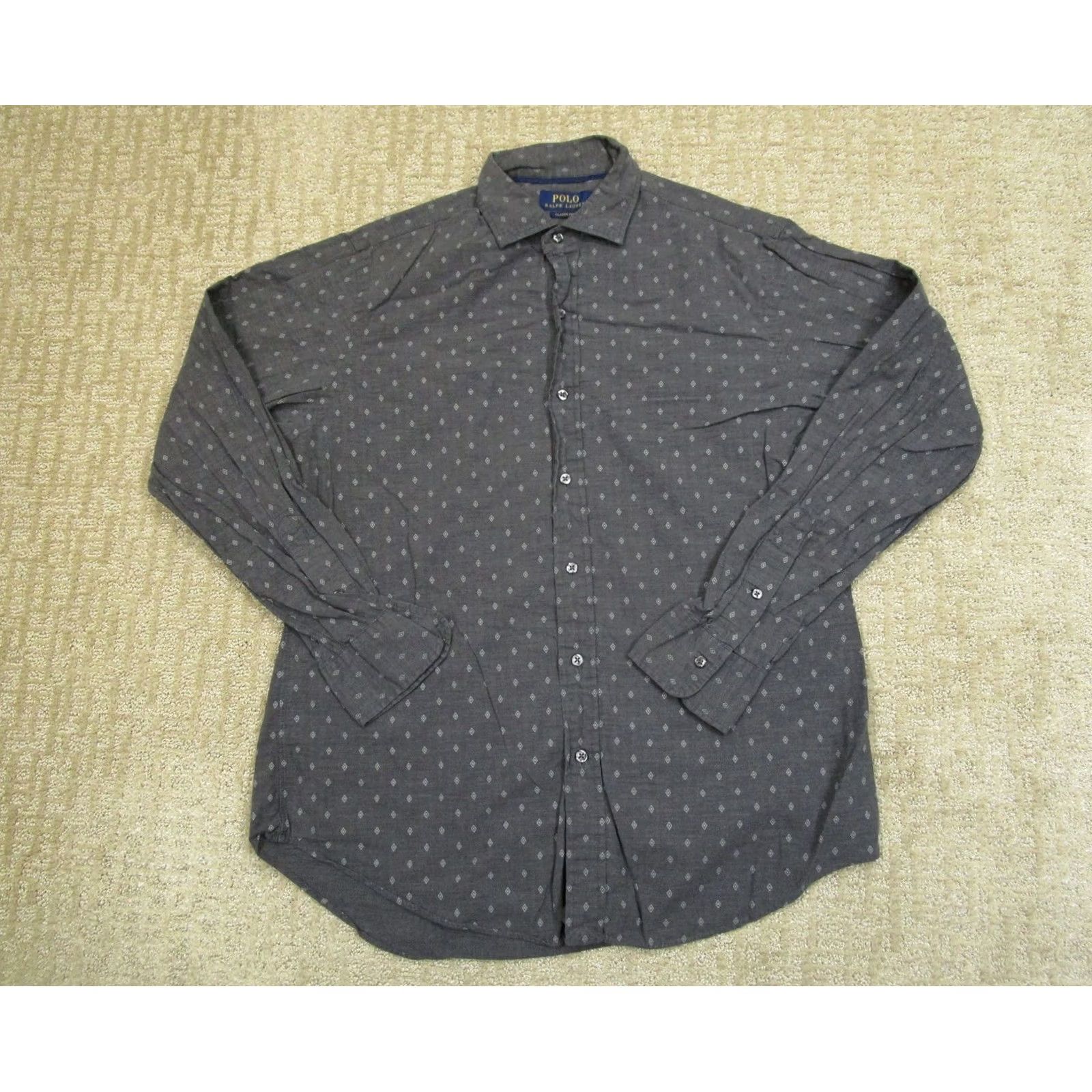 Polo Ralph Lauren Polo Ralph Lauren Shirt Mens Medium Gray Geometric Pattern Button-Up Classic Fit Size US M / EU 48-50 / 2 - 2 Thumbnail