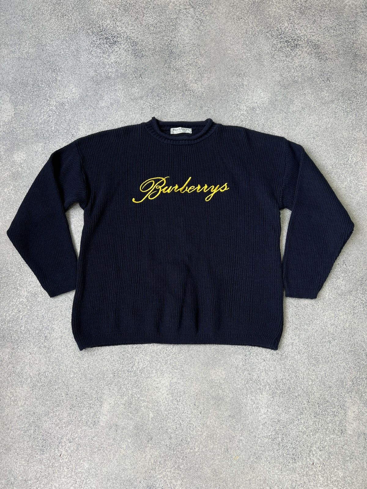 Burberry × Vintage Vintage Burberry Big Logo heavy knit sweater Size US L / EU 52-54 / 3 - 1 Thumbnail