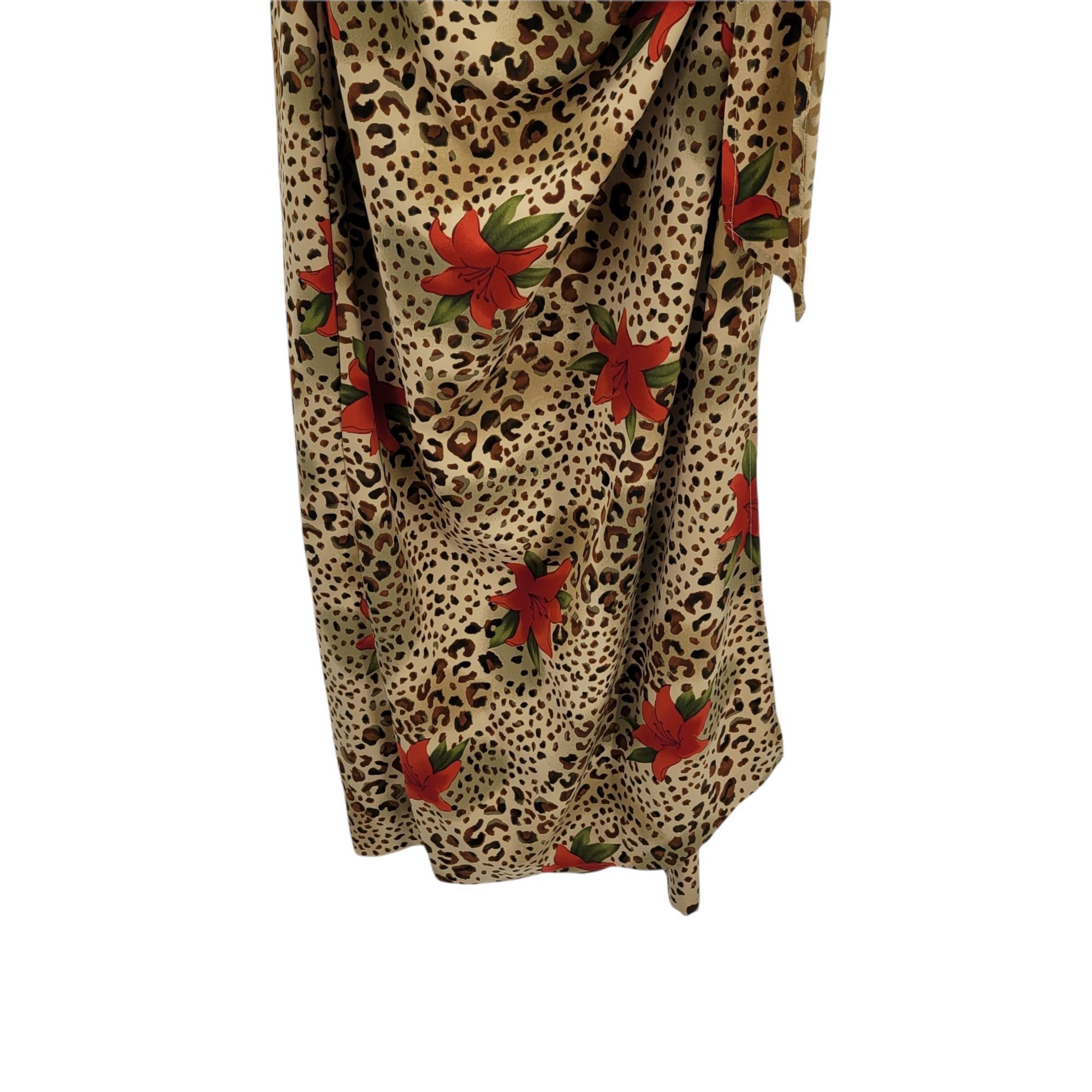 Vintage Vtg Holiday Hostess Maxi Dress Sz M Tan Leopard Red Lily Sid Size M / US 6-8 / IT 42-44 - 11 Thumbnail