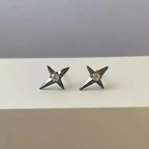 Sterling Silver Small Mini Star Stud Earrings for Men Women,CZ Star Earrings Size ONE SIZE - 1 Thumbnail