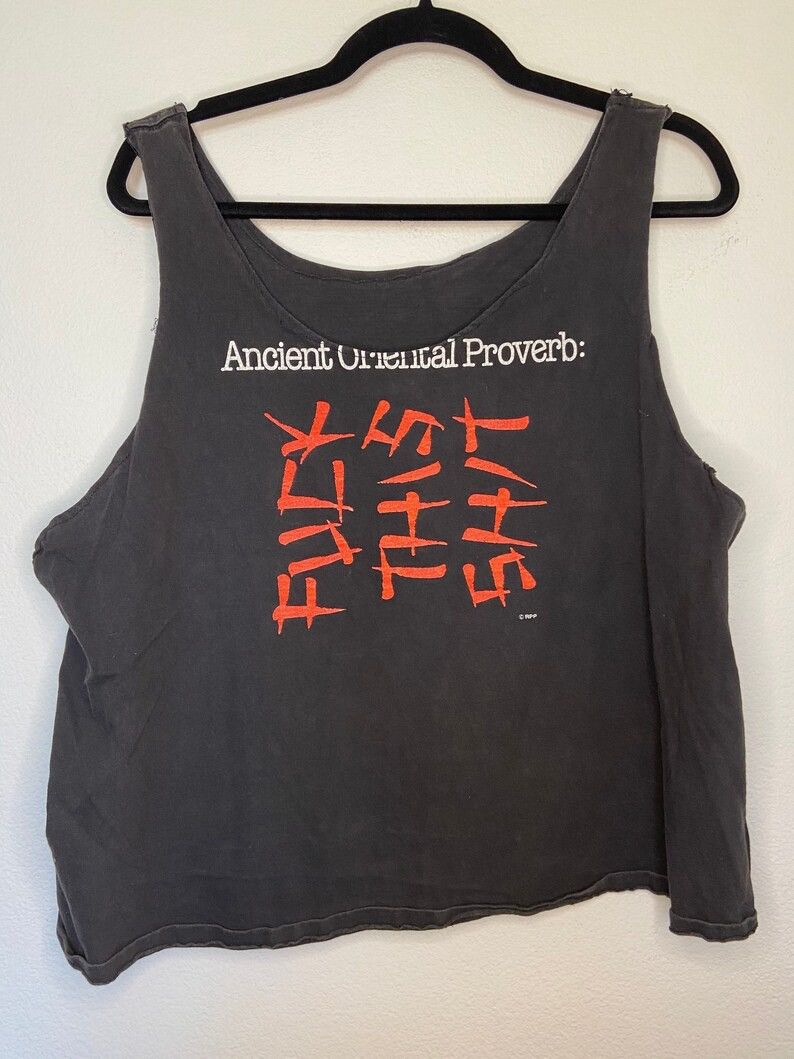 Image of Vintage 1980's "ancient Oriental Proverb" Adult Xxx Tank Top in Black, Men's (Size XL)