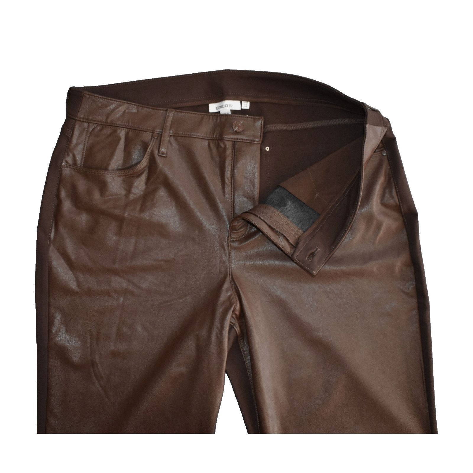 Chicos NWT CHICOS Cambridge Faux Leather Front Jeans 2.5 US 14R $99 Size 35" - 3 Thumbnail