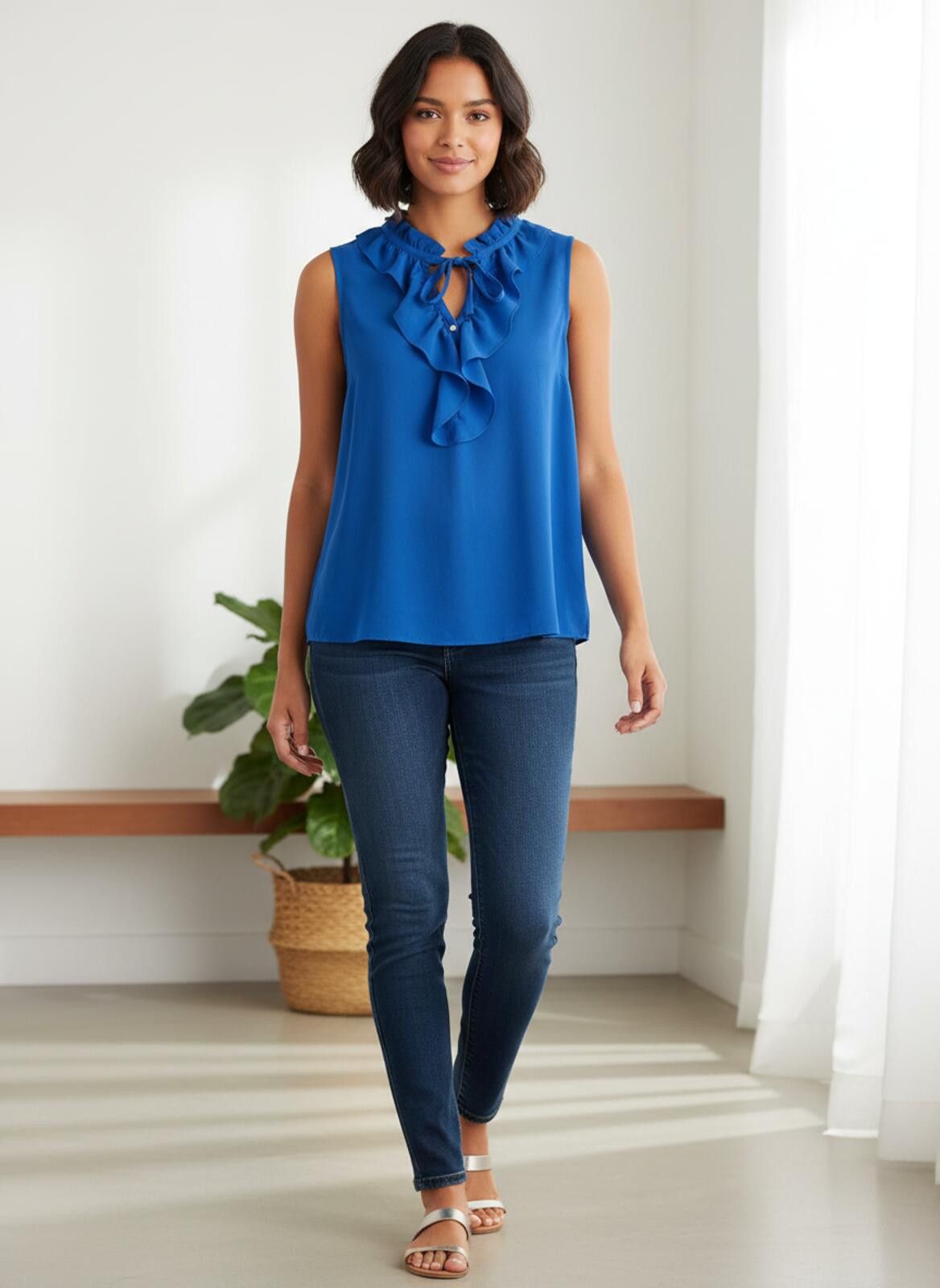 Other LOFT Royal Blue Sleeveless Ruffle Blouse Size Large Size L / US 10 / IT 46 - 1 Thumbnail