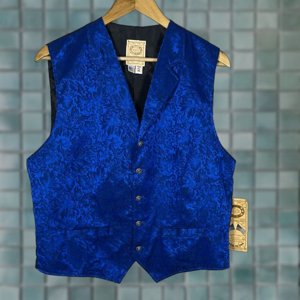 Vintage Wah Maker Frontier Collection Blue Silk Vest M Waistcoat Made in USA NWT Mens Size US M / EU 48-50 / 2 - 1 Thumbnail