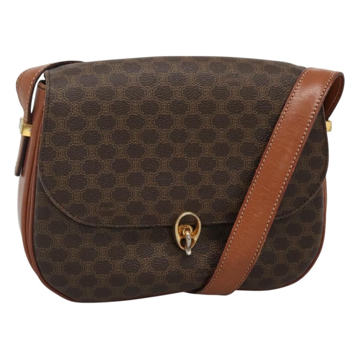 Celine Macadam Canvas Shoulder Bag Pvc Leather Brown Gold Auth 116840 in Brown/Gold, Women's