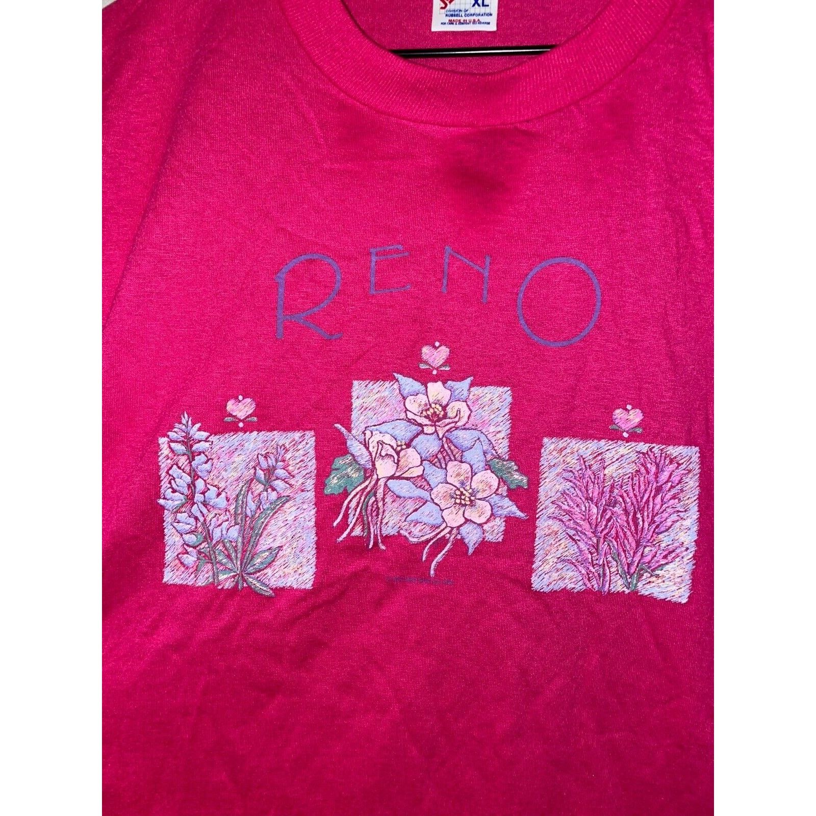 Jerzees Vintage Reno Shirt Tee Flower Graphic Pink Shirt VTG 1990s X Size US XL / EU 56 / 4 - 2 Thumbnail