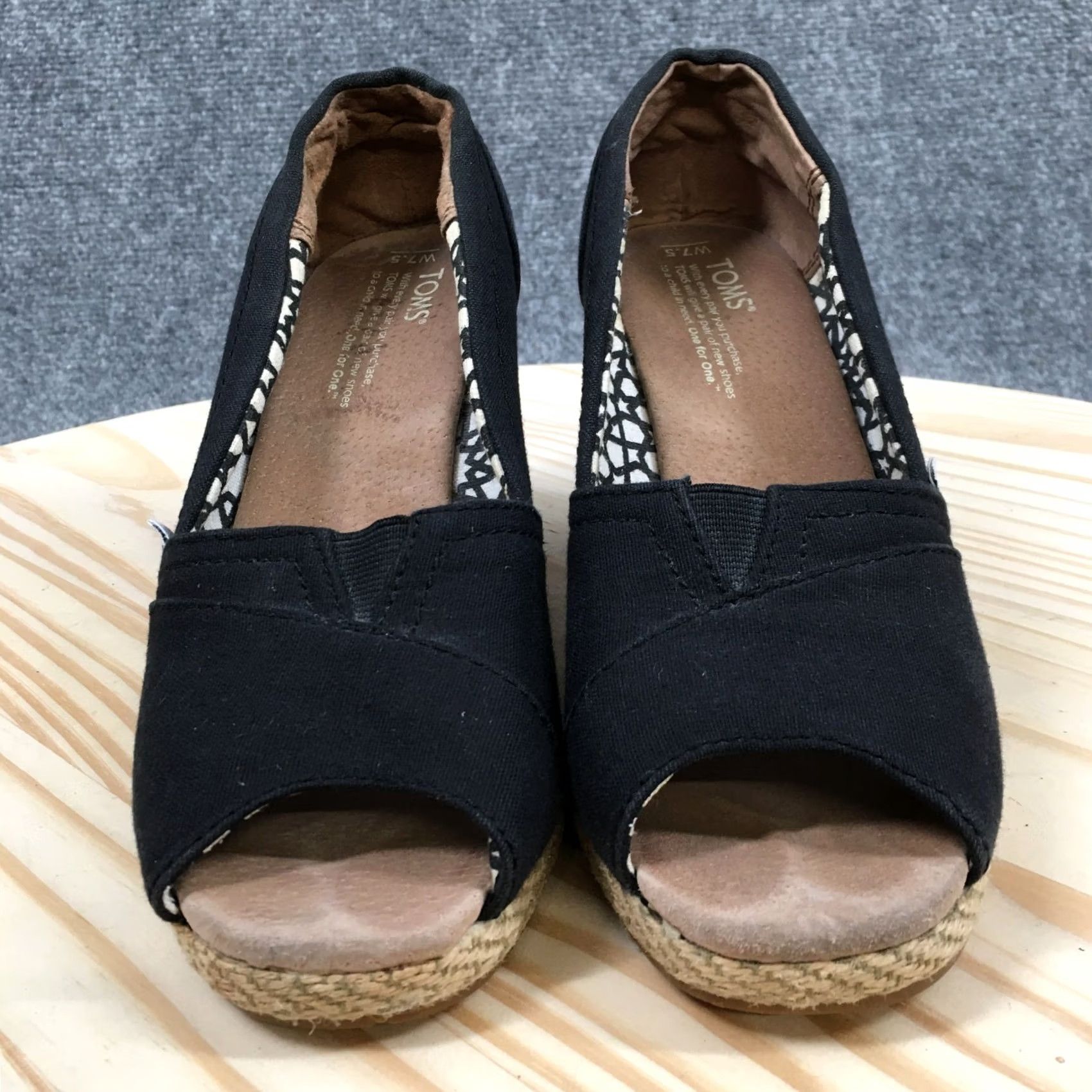 Toms TOMS Heels Womens 7.5 Calypso Peep Toe Slip On Espadrille Wedge Pumps Black Size US 8 / IT 38 - 4 Thumbnail