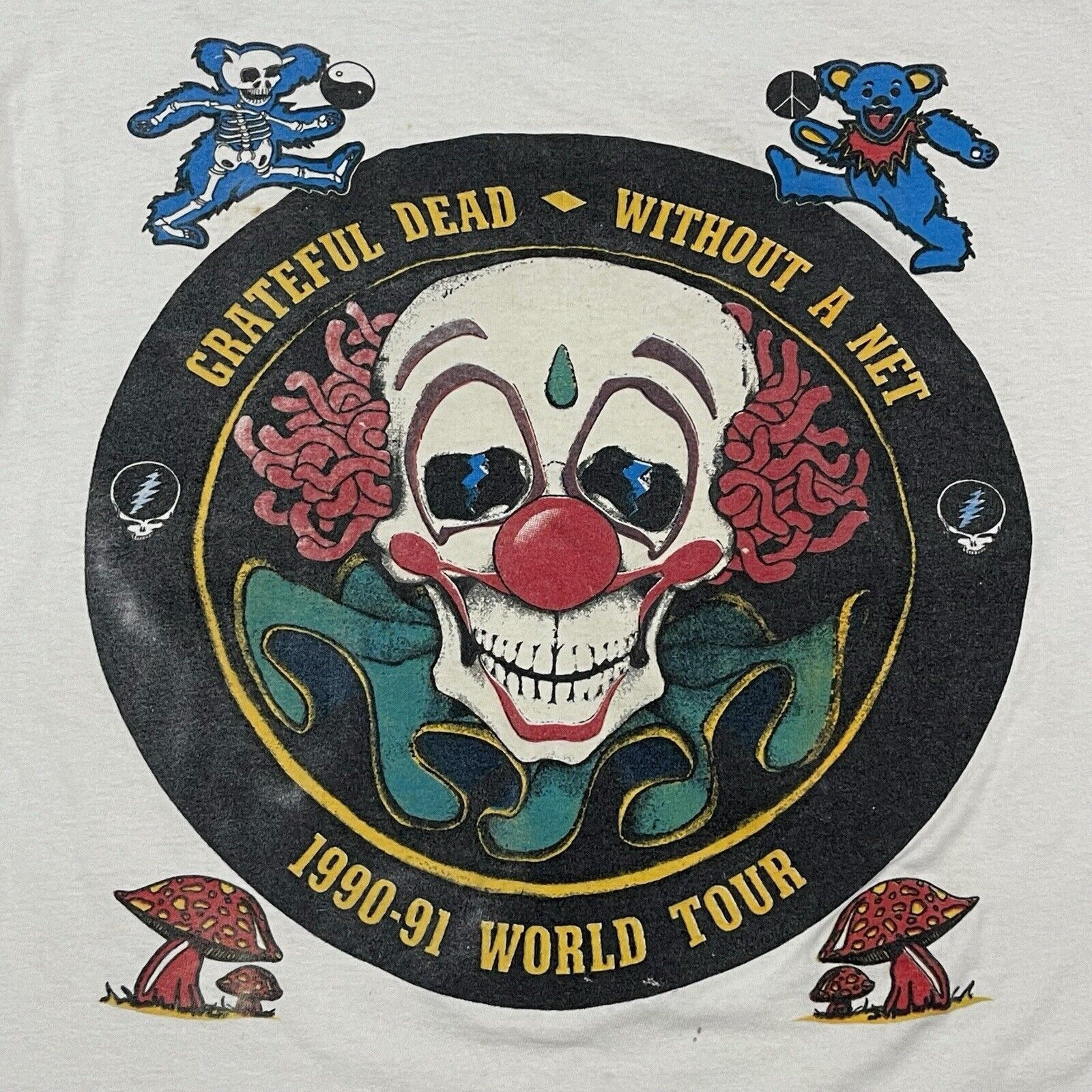Band Tees × Grateful Dead × Vintage Vintage 1990 Grateful Dead World Tour Clown Graphic T-shirt Size US M / EU 48-50 / 2 - 3 Thumbnail