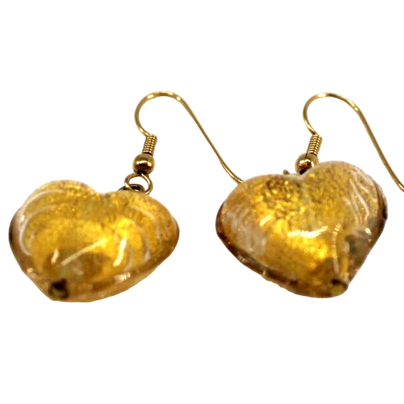 Other Glass Puffed Heart Cracked Glass Gold Foil Earrings • 1.5" Size ONE SIZE - 2 Thumbnail