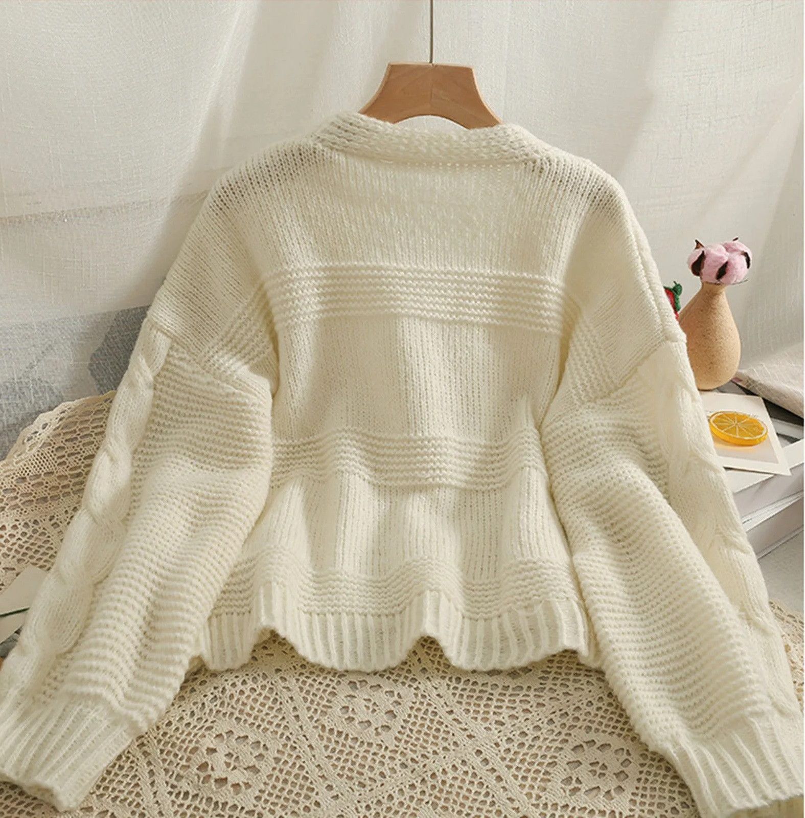 Handmade × Vintage Strawberry Sweater Cardigan Knitted Cute knit Coat Size ONE SIZE - 2 Thumbnail