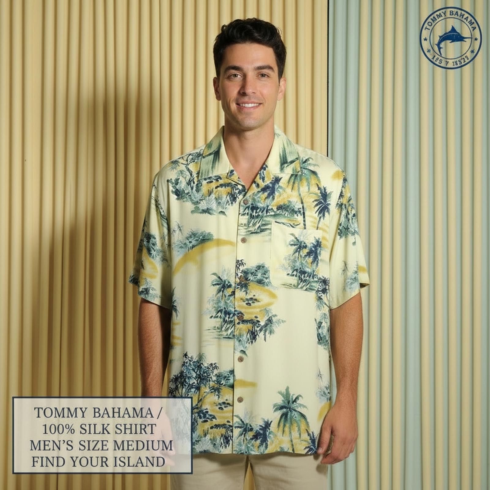 Tommy Bahama Tommy Bahama 100% Silk Hawaiian Shirt Medium Yellow Tropical Size US M / EU 48-50 / 2 - 2 Thumbnail