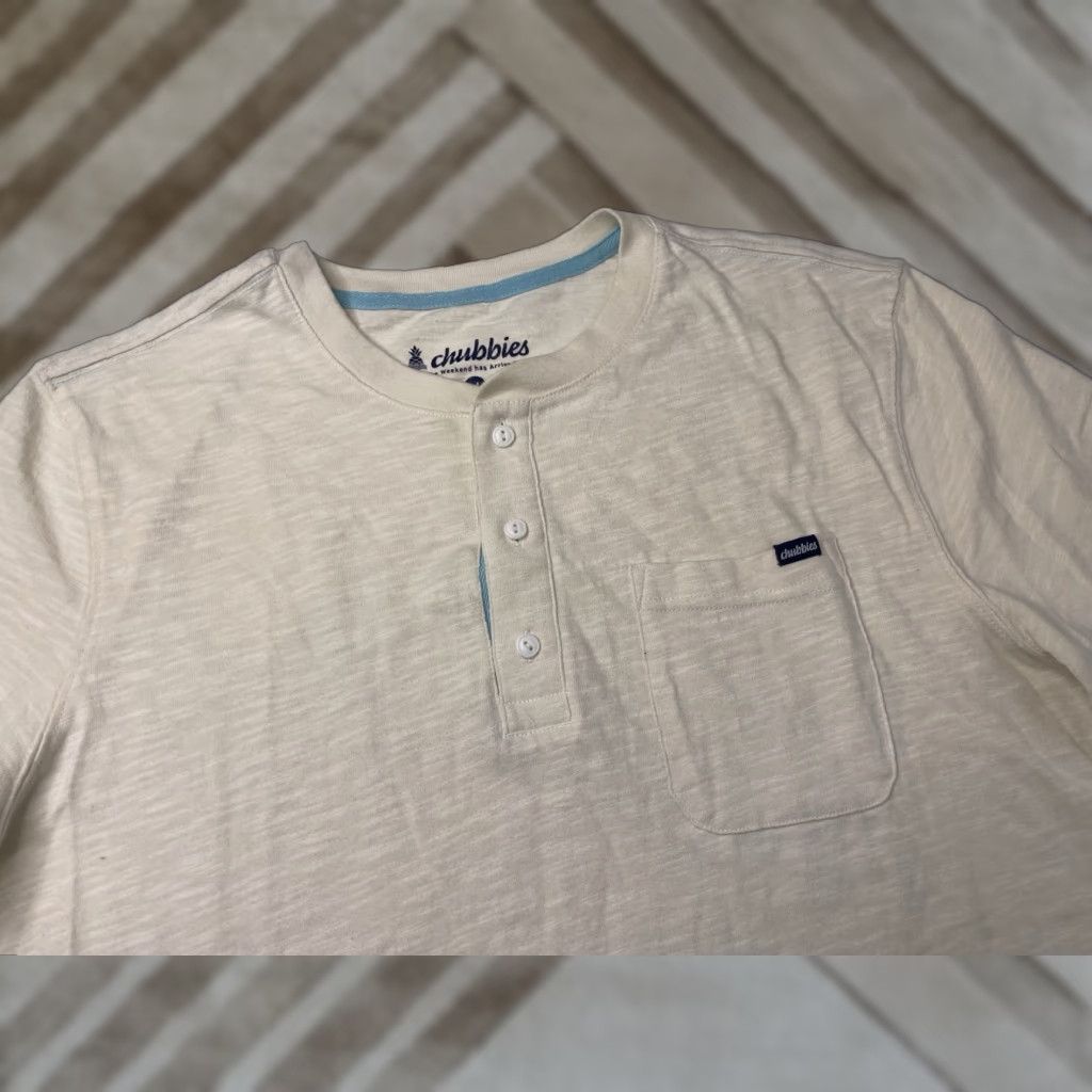 Chubbies Chubbies The Slice Of Life Henley Shirt Mens M Yellow/White Heathered Short Sleeve Pullover Shirt Size US M / EU 48-50 / 2 - 1 Thumbnail