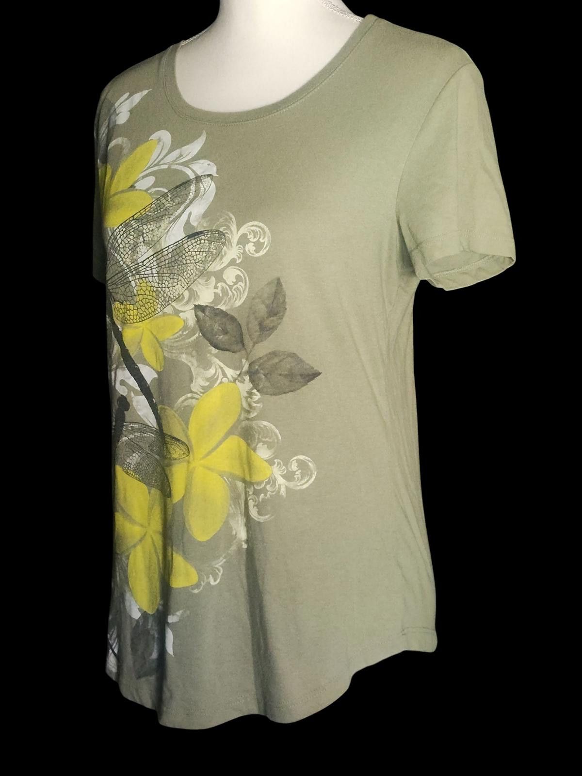 Designer Kim Rogers Short Sleeve Floral and Dragonfly Print T-Shirt Size S / US 4 / IT 40 - 3 Thumbnail