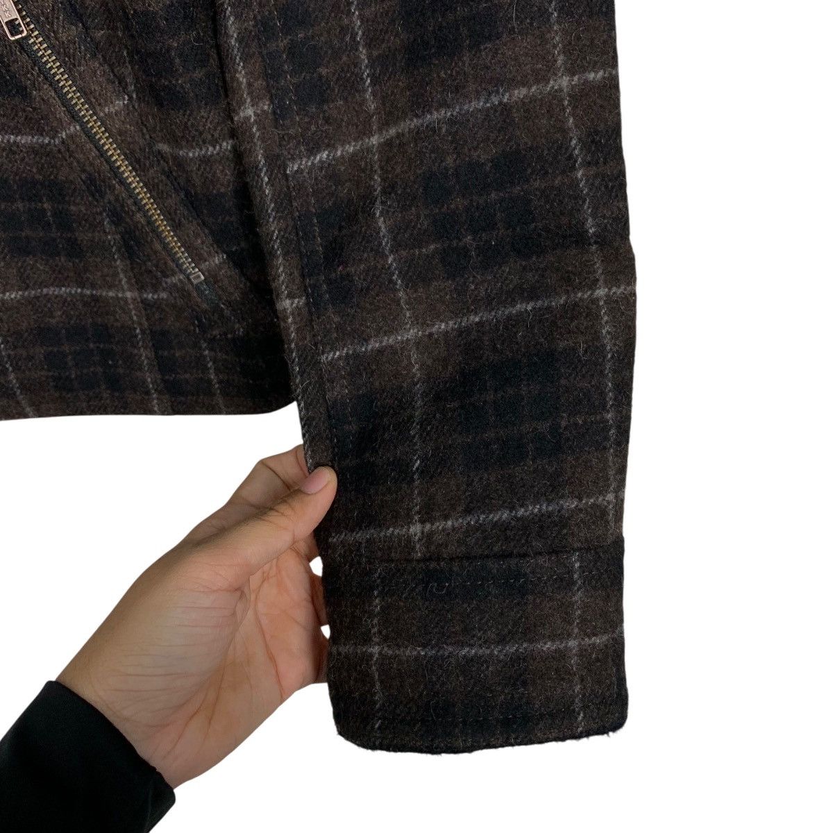 Japanese Brand AS SUPER SONIC Wool Checked Asymmetrical Jacket #2939-C133 Size US M / EU 48-50 / 2 - 11 Thumbnail