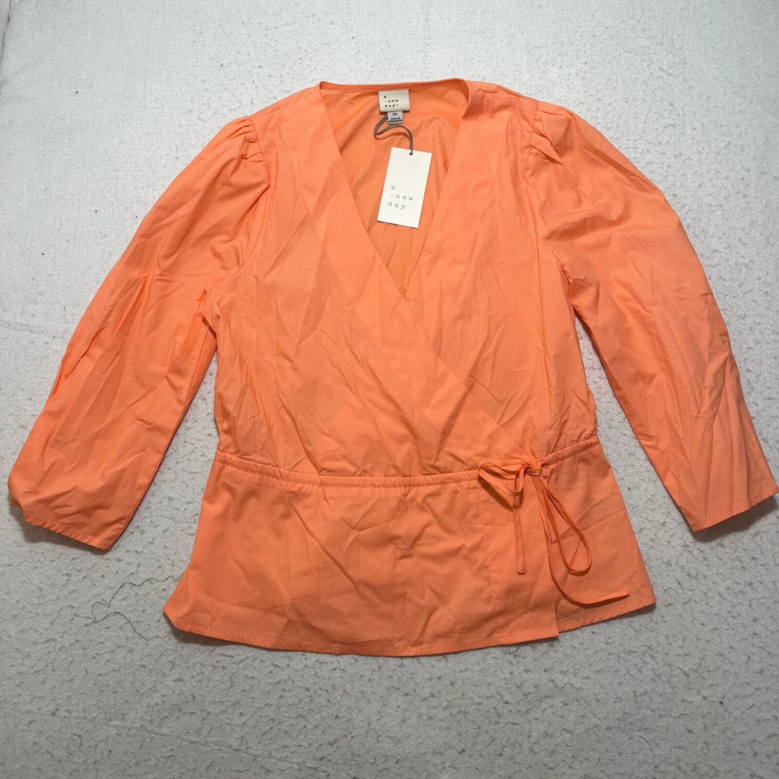 Other A New Day XS Tie Front Wrap Blouse 3/4 Sleeve VNeck Top Size XS / US 0-2 / IT 36-38 - 1 Thumbnail