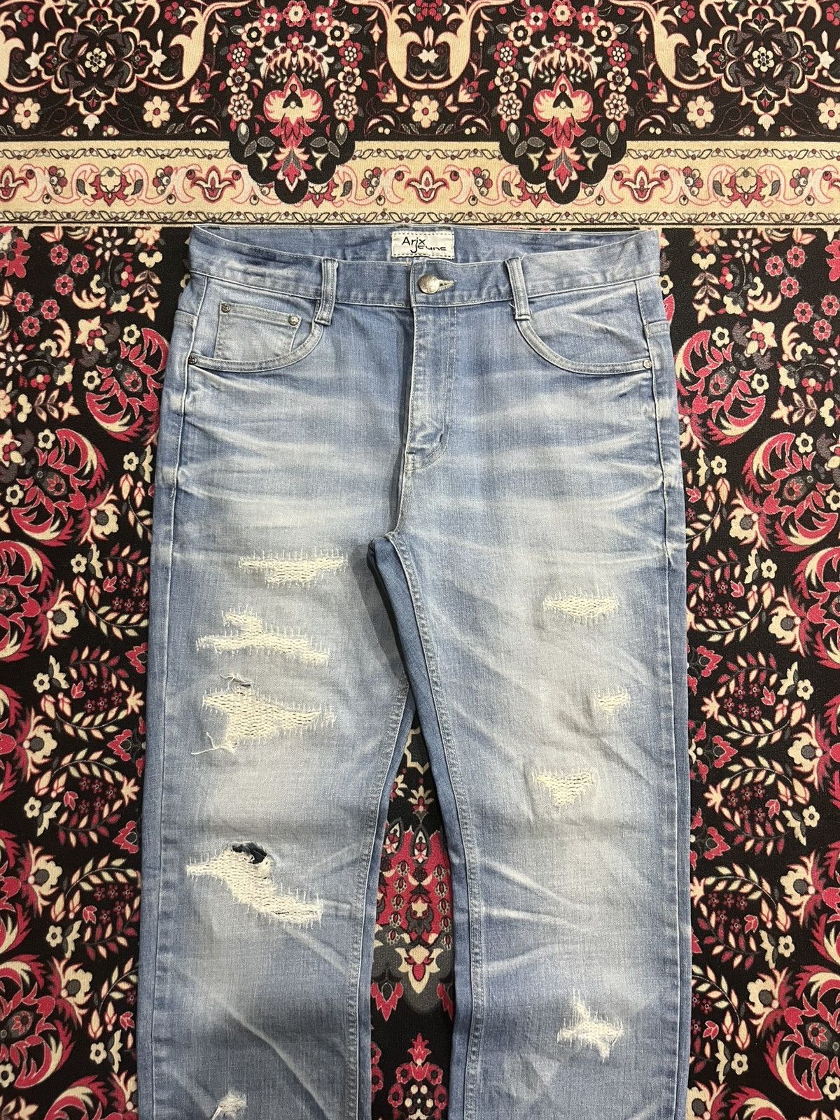 Japanese Brand Vintage Arix Jeans Blue Wash Sashiko Stitching Striaght Jean Size US 34 / EU 50 - 3 Thumbnail