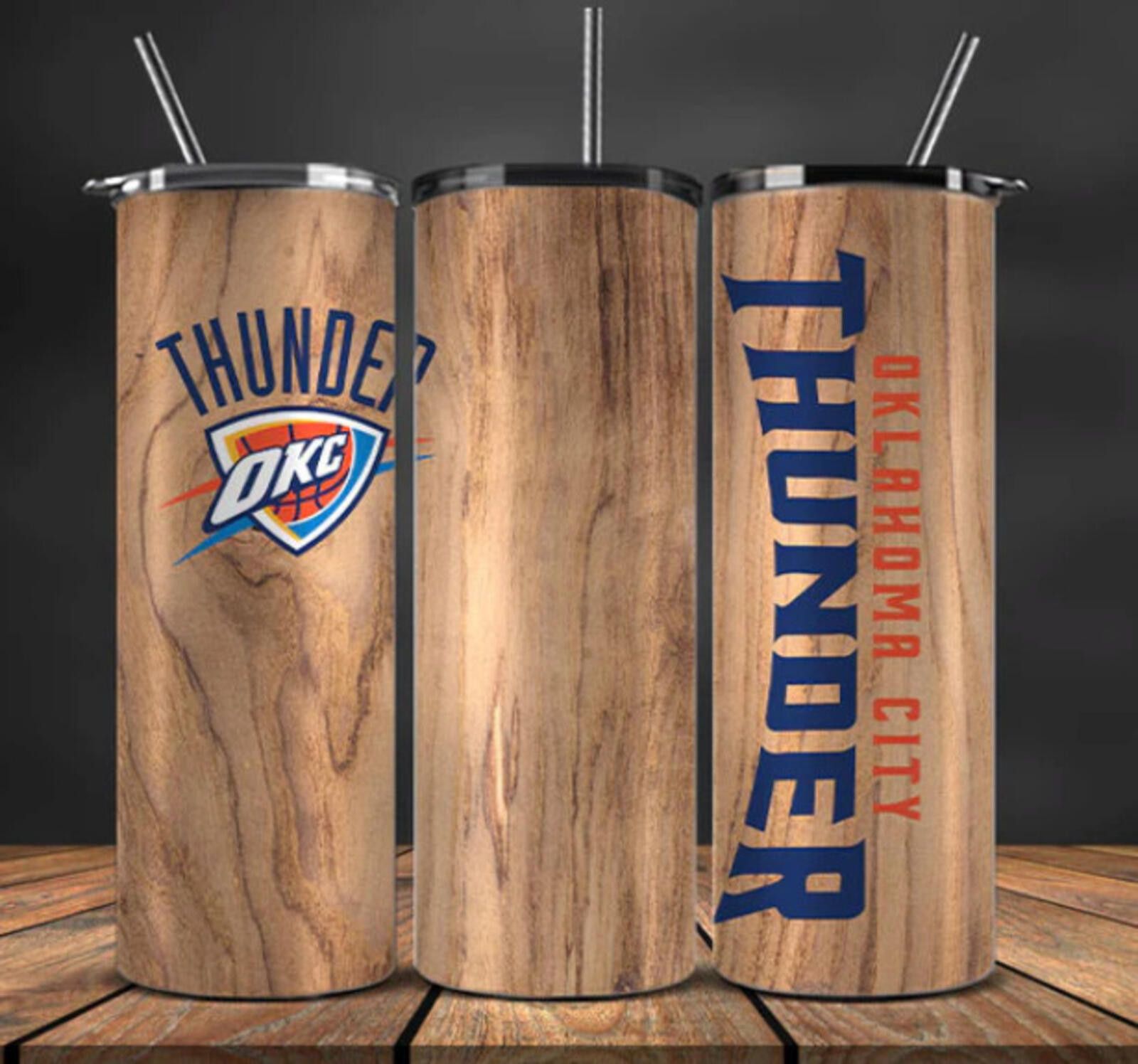 The Unbranded Brand Wood Grain Stainless Steel NBA Tumbler - 20 Oz OKC Thunder Size ONE SIZE - 1 Thumbnail