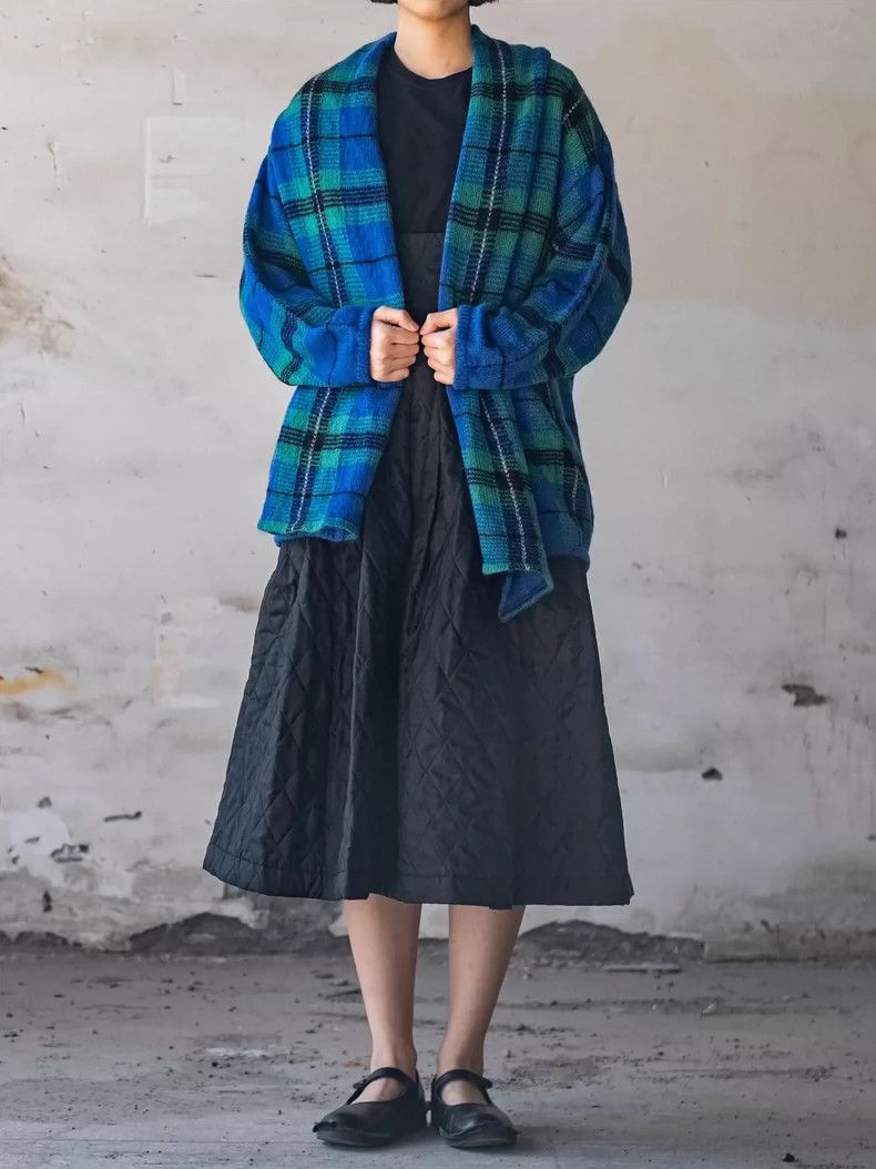 Kenzo KENZO Blue and green checkered horsehair scarf collar coat Size M / US 6-8 / IT 42-44 - 2 Thumbnail