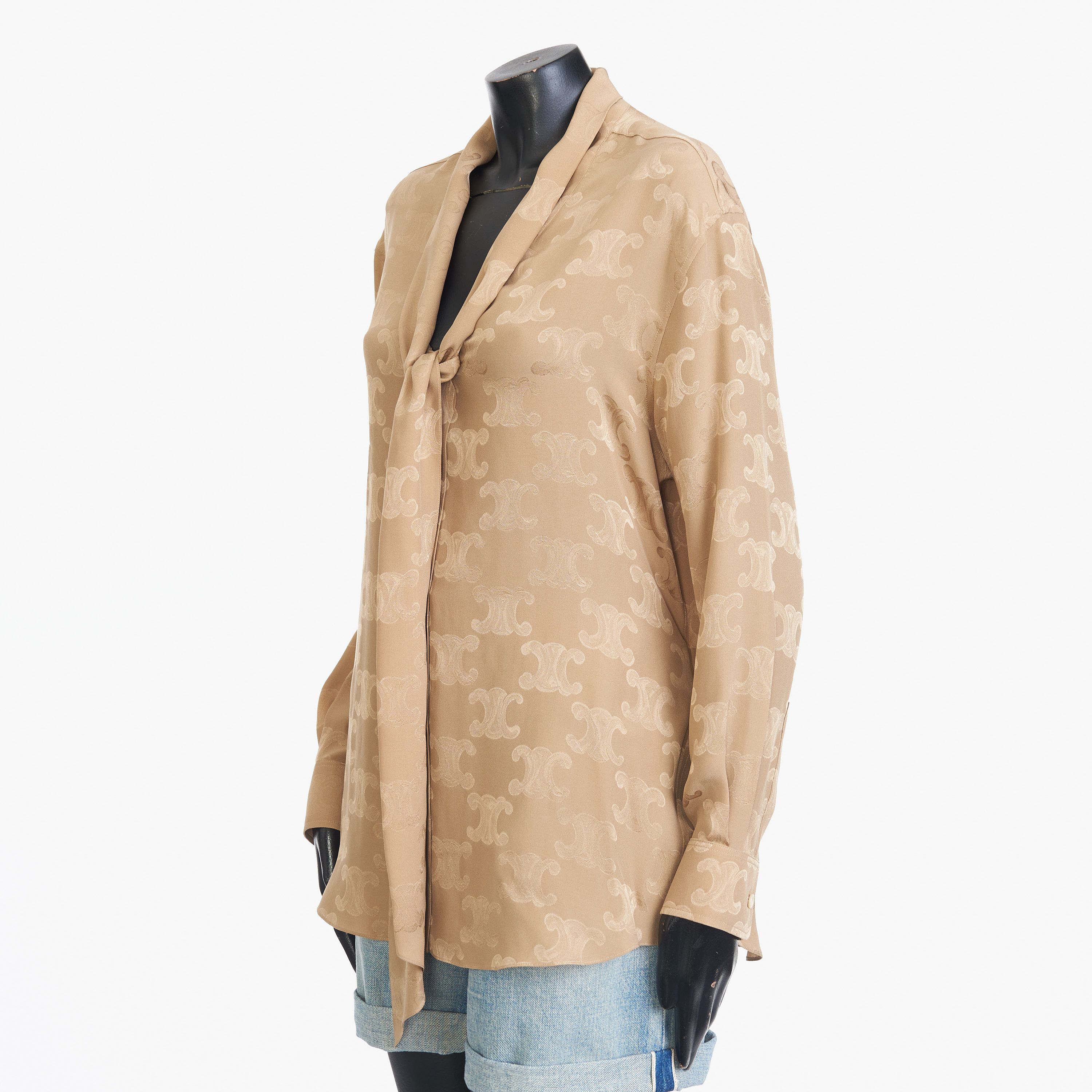Celine Triompe Lavallière Shirt In Mordore Shiny Matte Silk Size L / US 10 / IT 46 - 2 Thumbnail