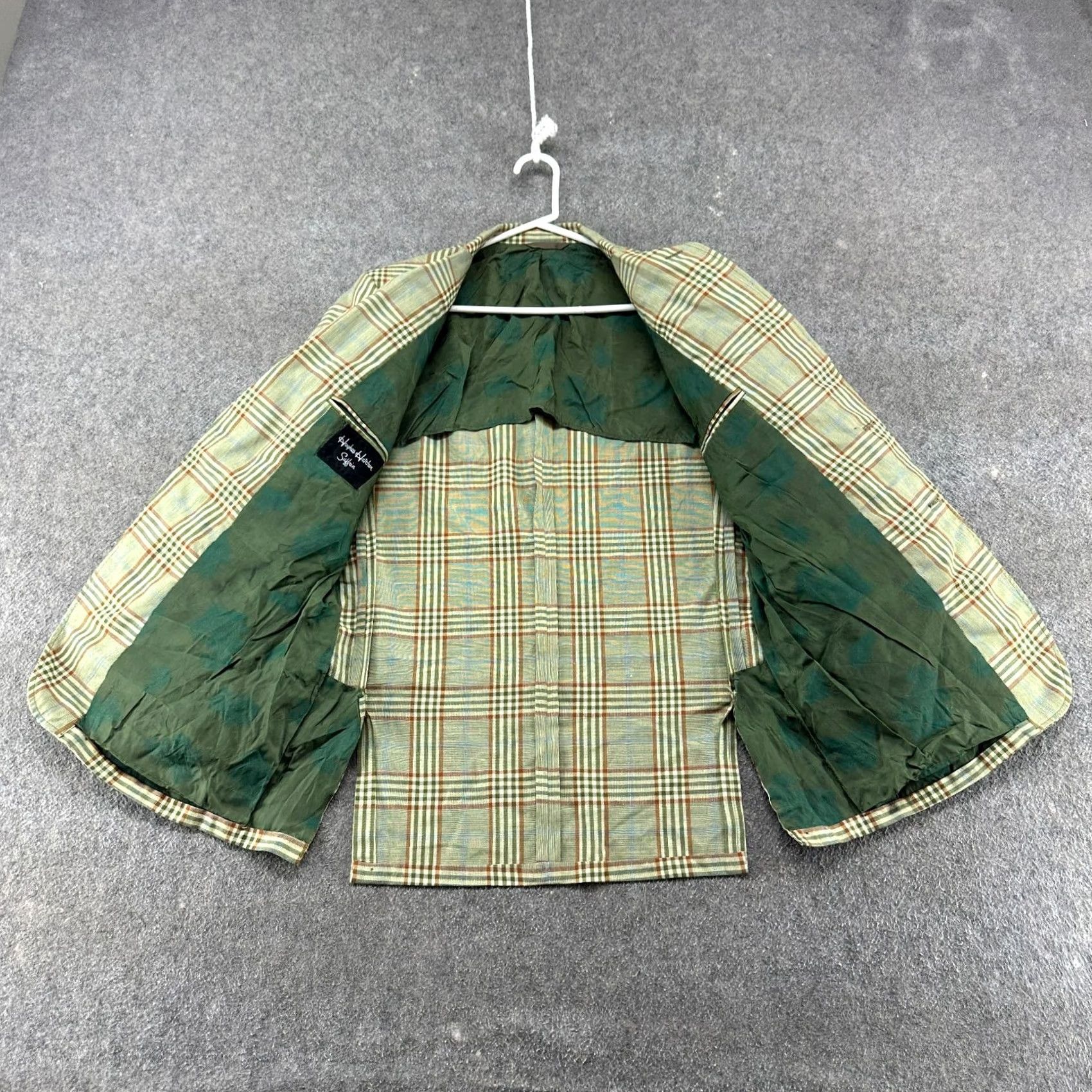 Vintage VINTAGE Hughes Hatcher Suffrin Blazer Mens 42 Green Wool Windowpane Tweed Plaid 60s Suit Jacket Size 42R - 3 Thumbnail