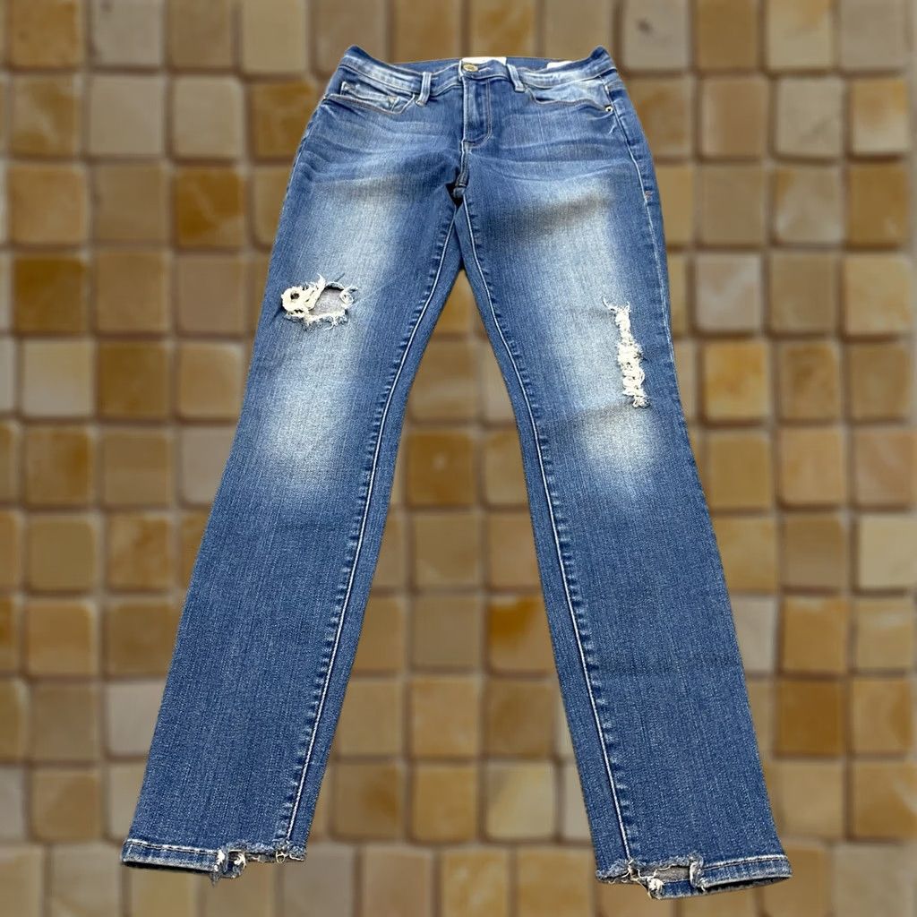 Frame FRAME Le Skinny De Jeanne Jeans Womens 26 Blue Denim Distressed Stretch 5-Pocket Inseam 27in Slim Skinny Jeans Mens Womens Size 26" / US 2 / IT 38 - 1 Thumbnail