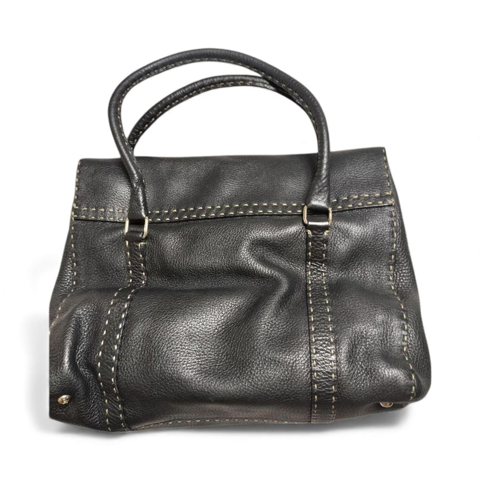 Fendi Fendi - Selleria Black Leather Handbag Contrast Stitching Size ONE SIZE - 2 Thumbnail