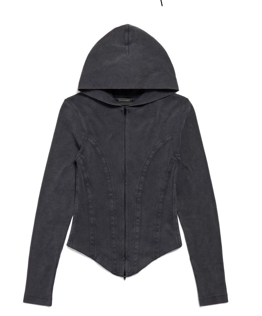 Balenciaga BALENCIAGA CORSETED ZIP-UP HOODIE — BLACK FADED (FW25) Size S / US 4 / IT 40 - 1 Thumbnail