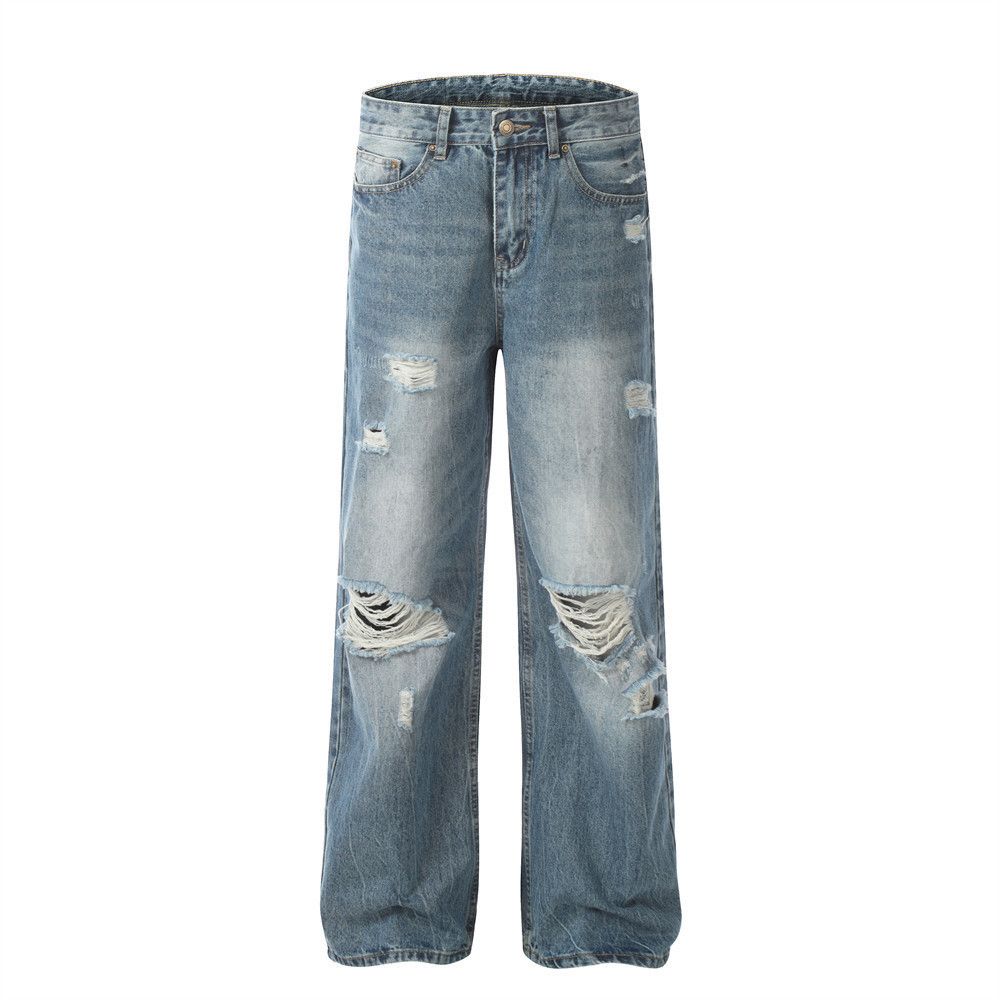 Japanese Brand × Jean American washed street distressed loose ripped jeans Size US 34 / EU 50 - 1 Thumbnail