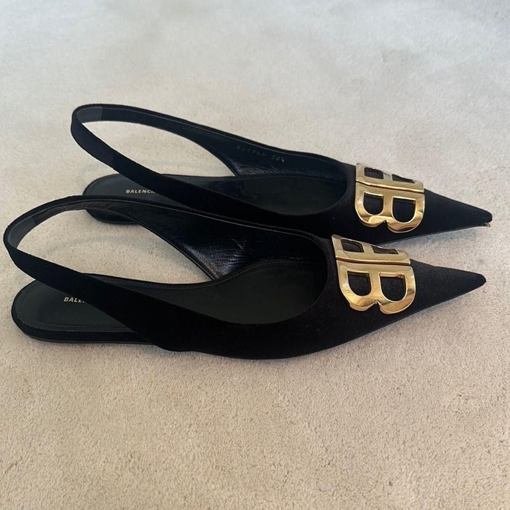 Balenciaga Balenciaga Black Velvet BB Knife Slingback Flats Size US 8.5 / IT 38.5 - 5 Thumbnail