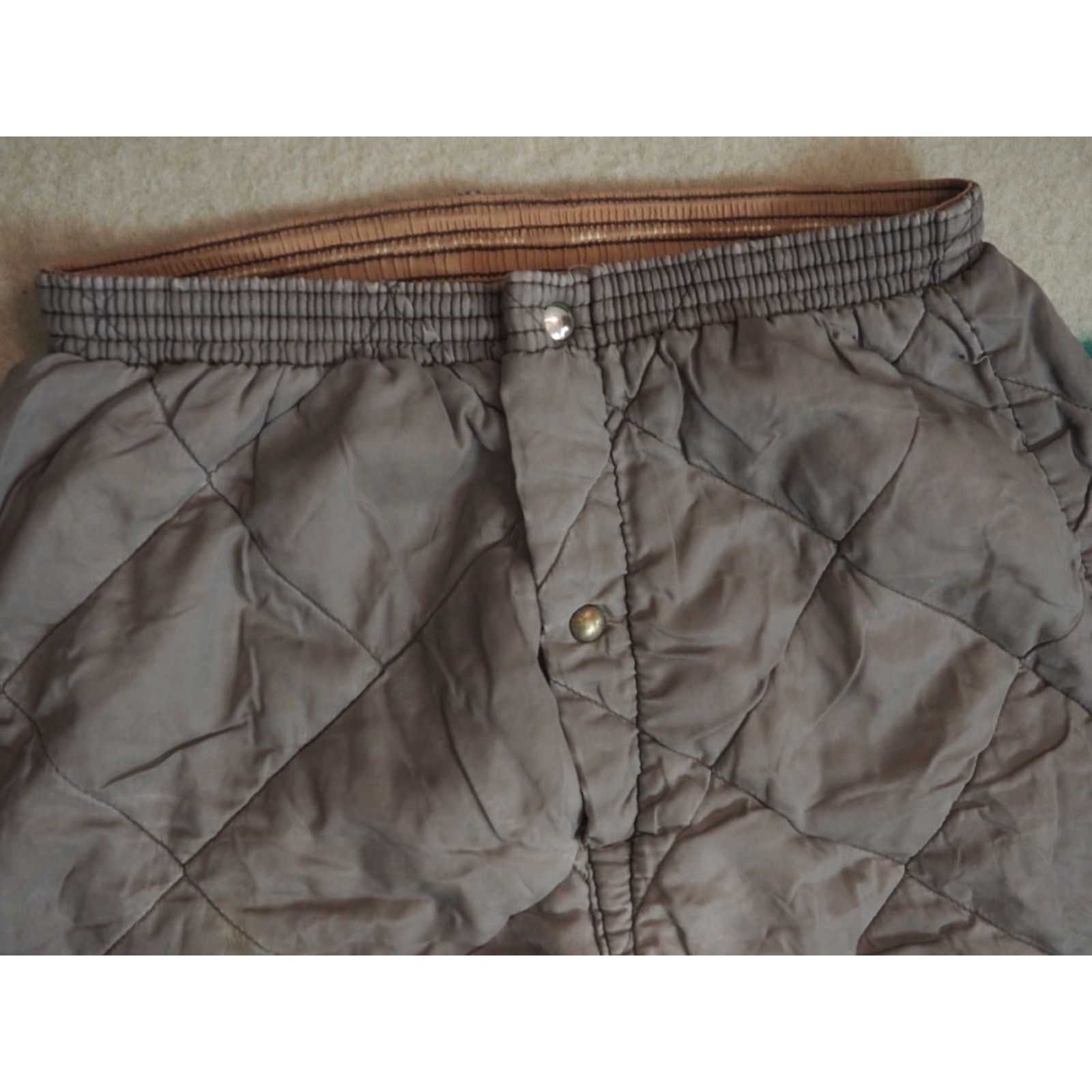 Vintage VTG 50s Beige Quilted Outdoor Camp Snap Poly Winter 28x27 Pants Womens S Size 28" / US 6 / IT 42 - 3 Thumbnail