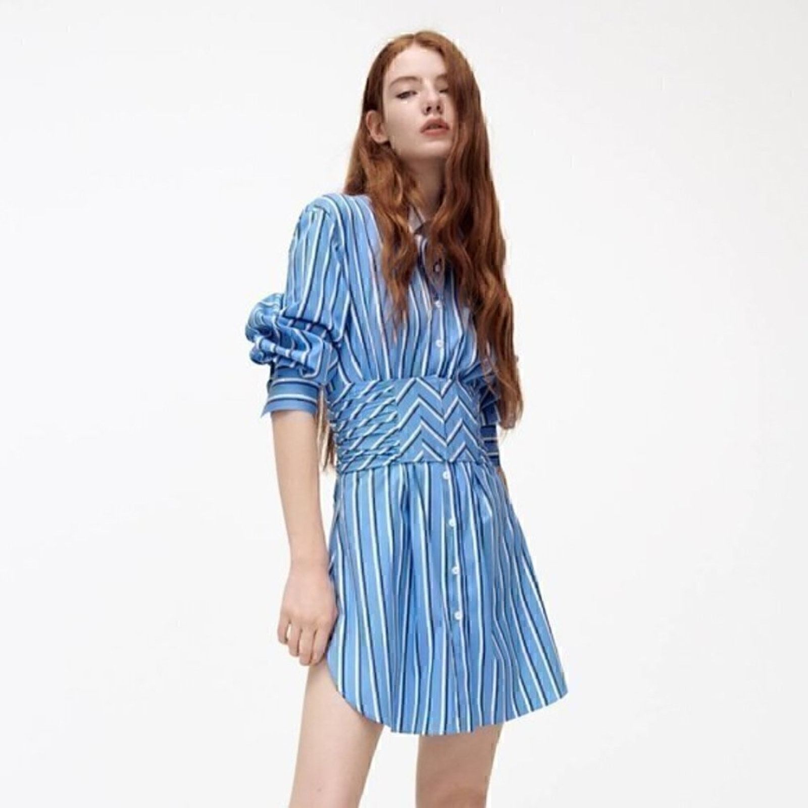Zara ZARA Corset Waist Striped Shirt Dress NWT Size M / US 6-8 / IT 42-44 - 11 Thumbnail