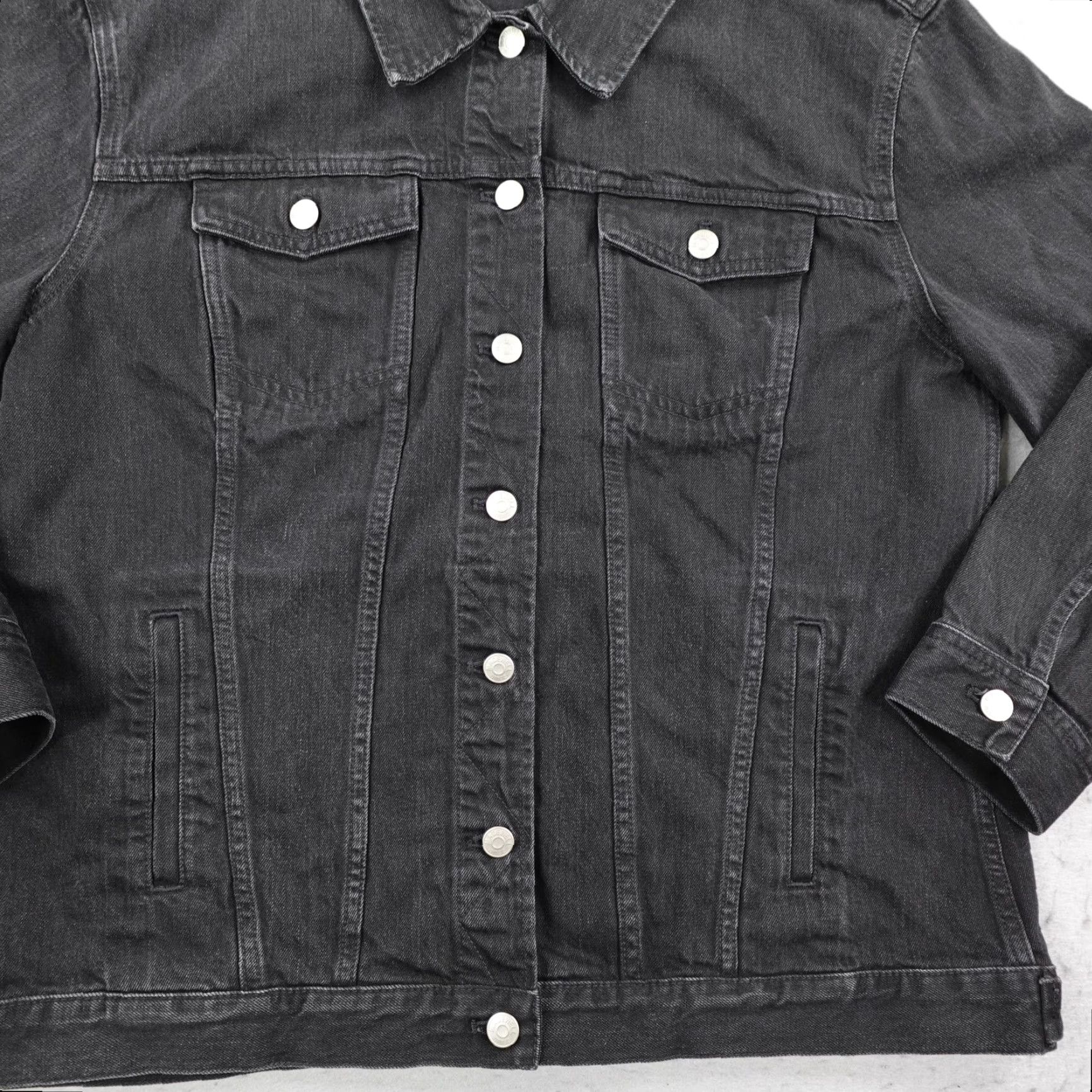 Madewell Madewell Jacket Women XL Black Oversized Denim Jean Trucker Coat Lunar Wash Coat Size 40" / US 18 - 3 Thumbnail