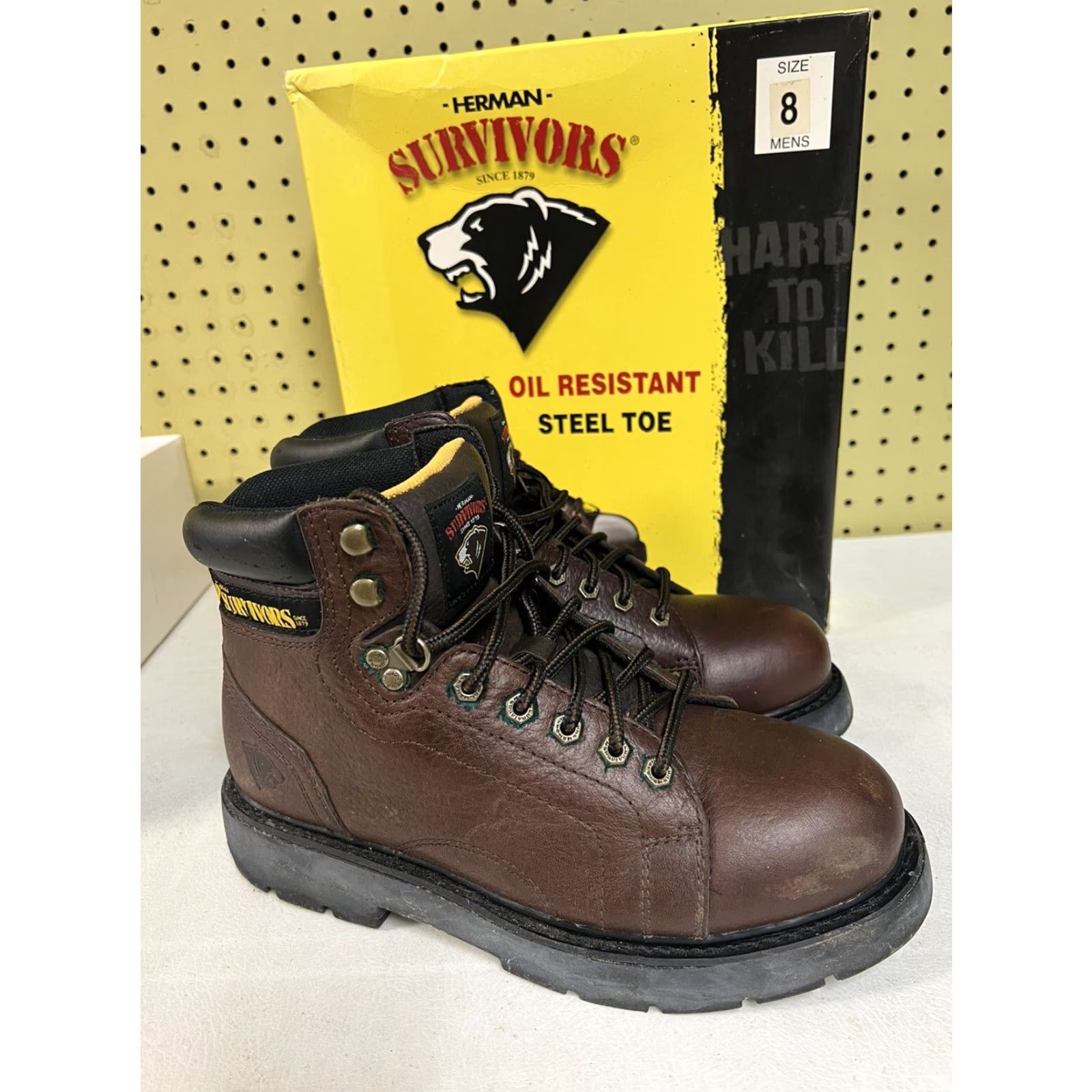 Ben Sherman Mens Herman Survivors Brown Sz 8 Laced Steel Toe Oil Resistant Work Boots Size US 8 / EU 41 - 2 Thumbnail