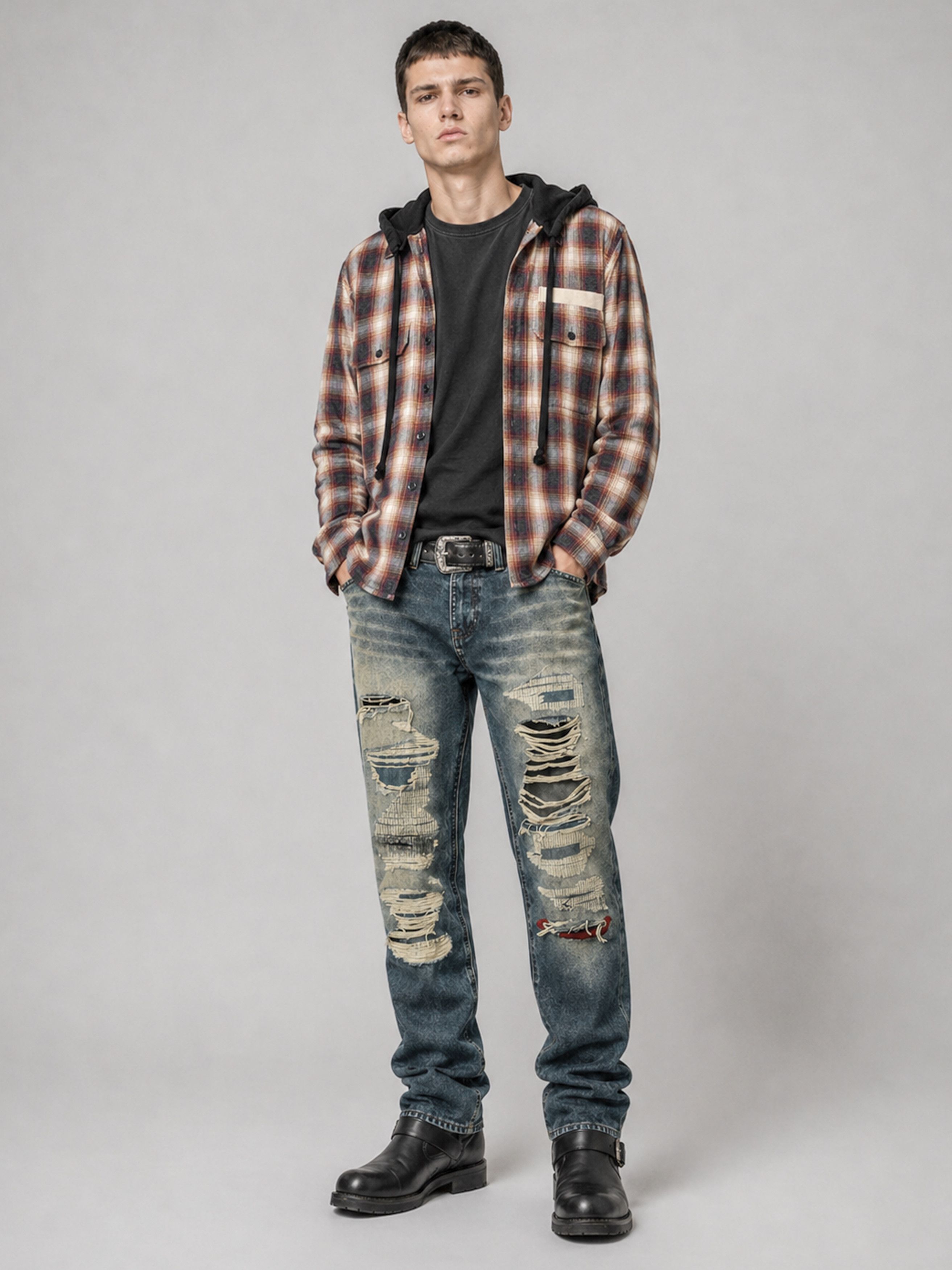 Faith Connexion Oversized Hooded Grunge Plaid Overshirt Size US XL / EU 56 / 4 - 12 Thumbnail