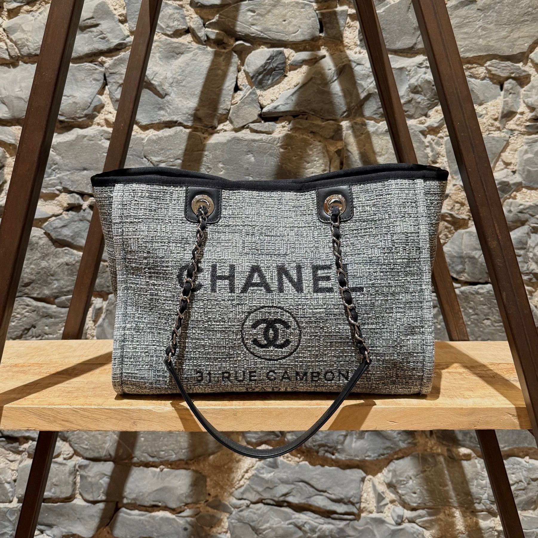 Chanel Chanel 2018 Black Grey Tweed Small Deauville Tote Bag Size ONE SIZE - 1 Thumbnail