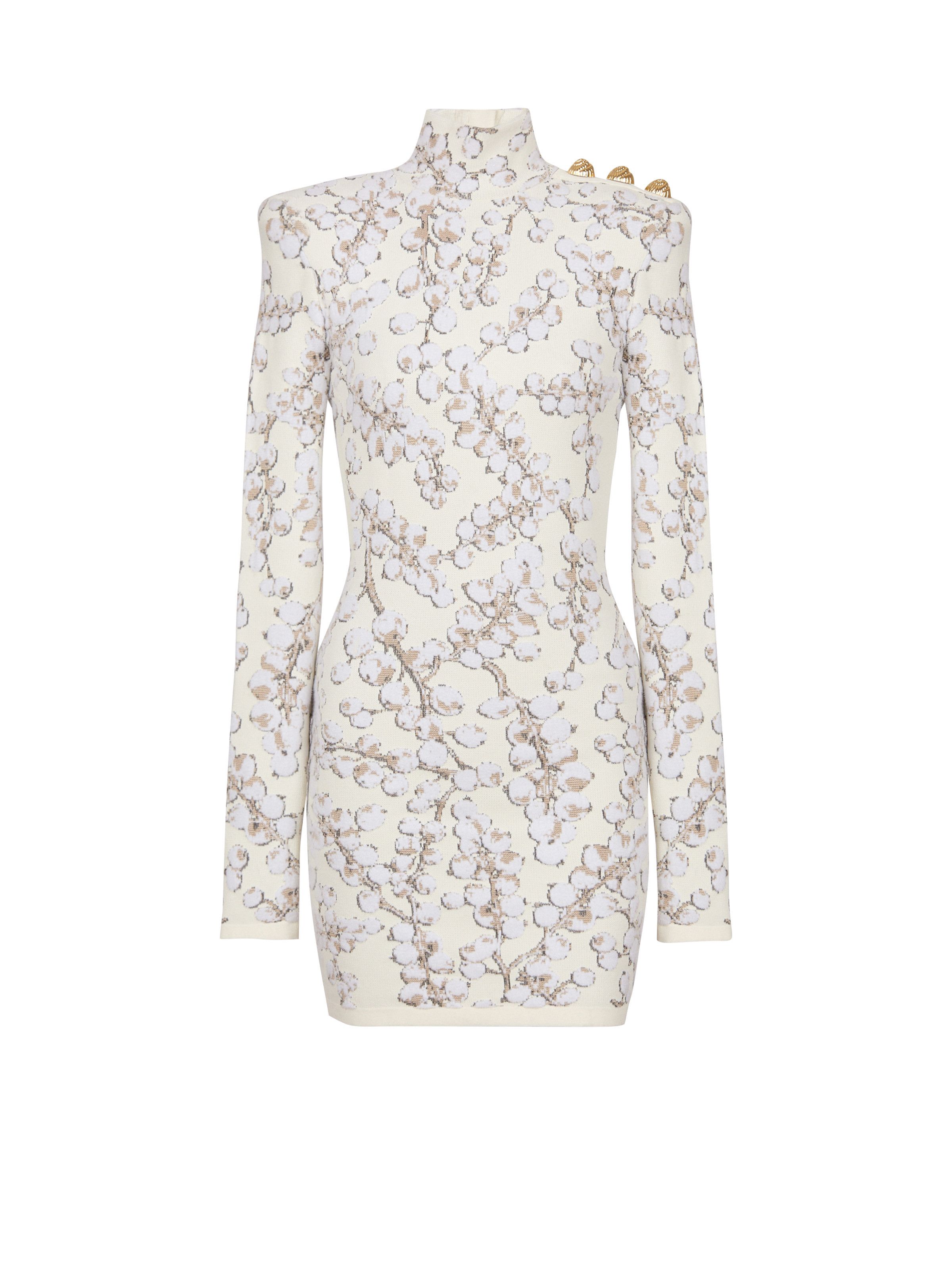 Balmain o1s1wg111025 Long-sleeve Knit Mini Dress in White Size M / US 6-8 / IT 42-44 - 1 Thumbnail