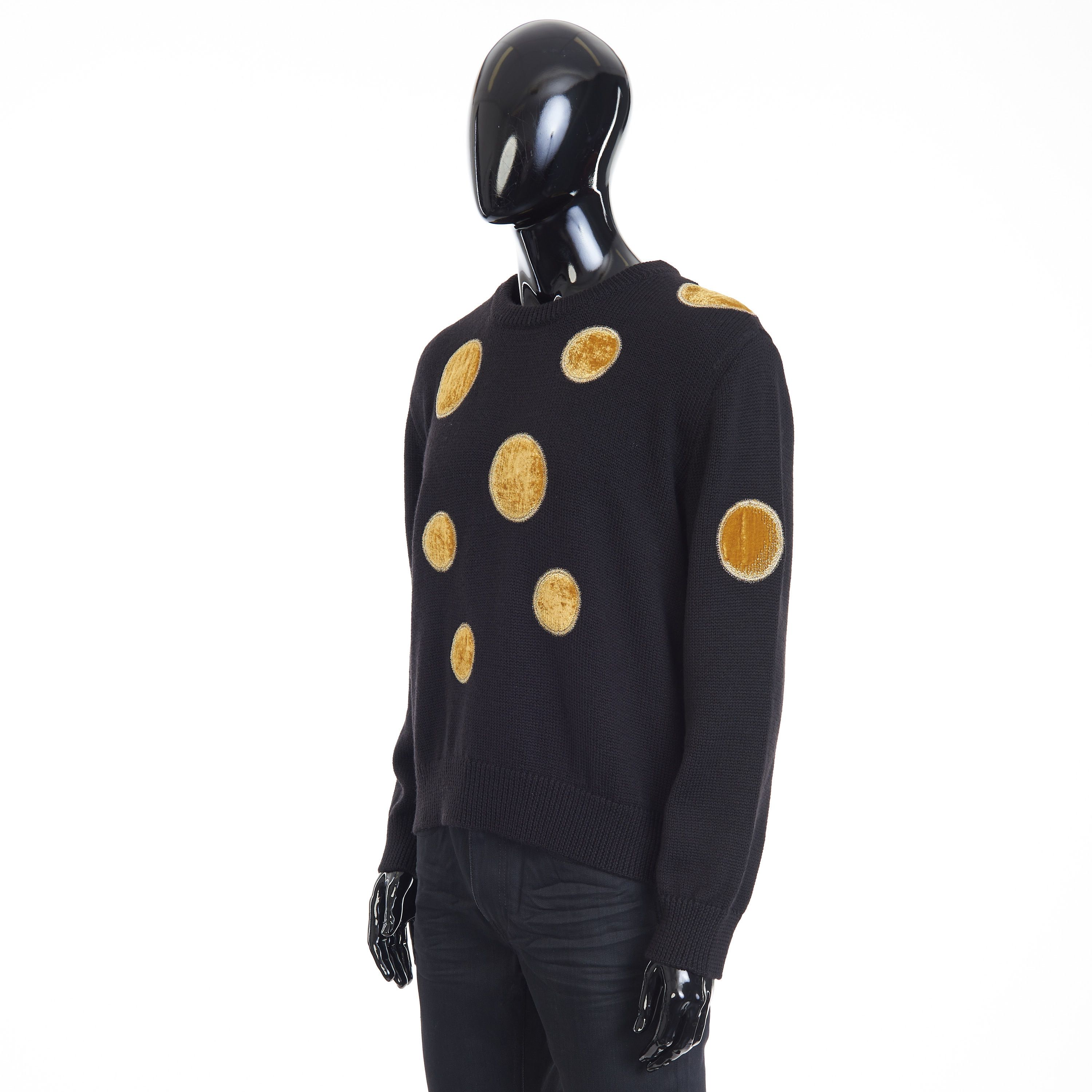 Celine Black Crew Neck Knit Sweater - Velvet Inserts, Wool Size US L / EU 52-54 / 3 - 2 Thumbnail