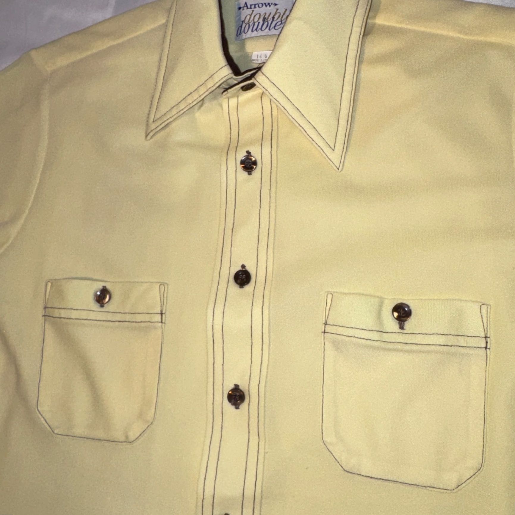 Arrow VINTAGE Double arrow Western Shirt 14 70s Mod Butterfly Collar Yellow Short Sleeve GoGo 1970s Mens Boys Womens? Size US S / EU 44-46 / 1 - 3 Thumbnail