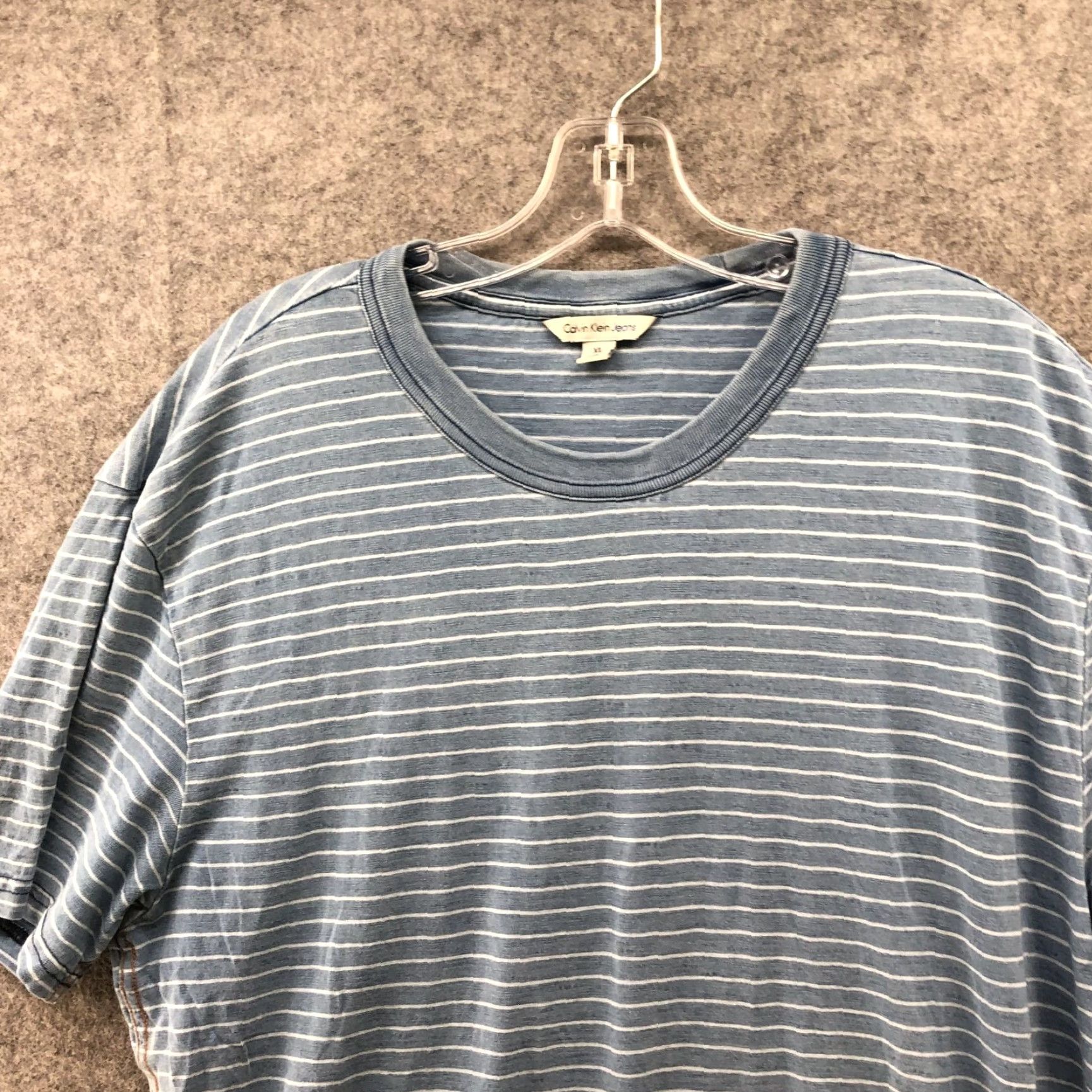 Calvin Klein CALVIN KLEIN T-Shirt Mens XL Short Sleeve Crewneck Blue White Striped Colorful Size US XL / EU 56 / 4 - 3 Thumbnail