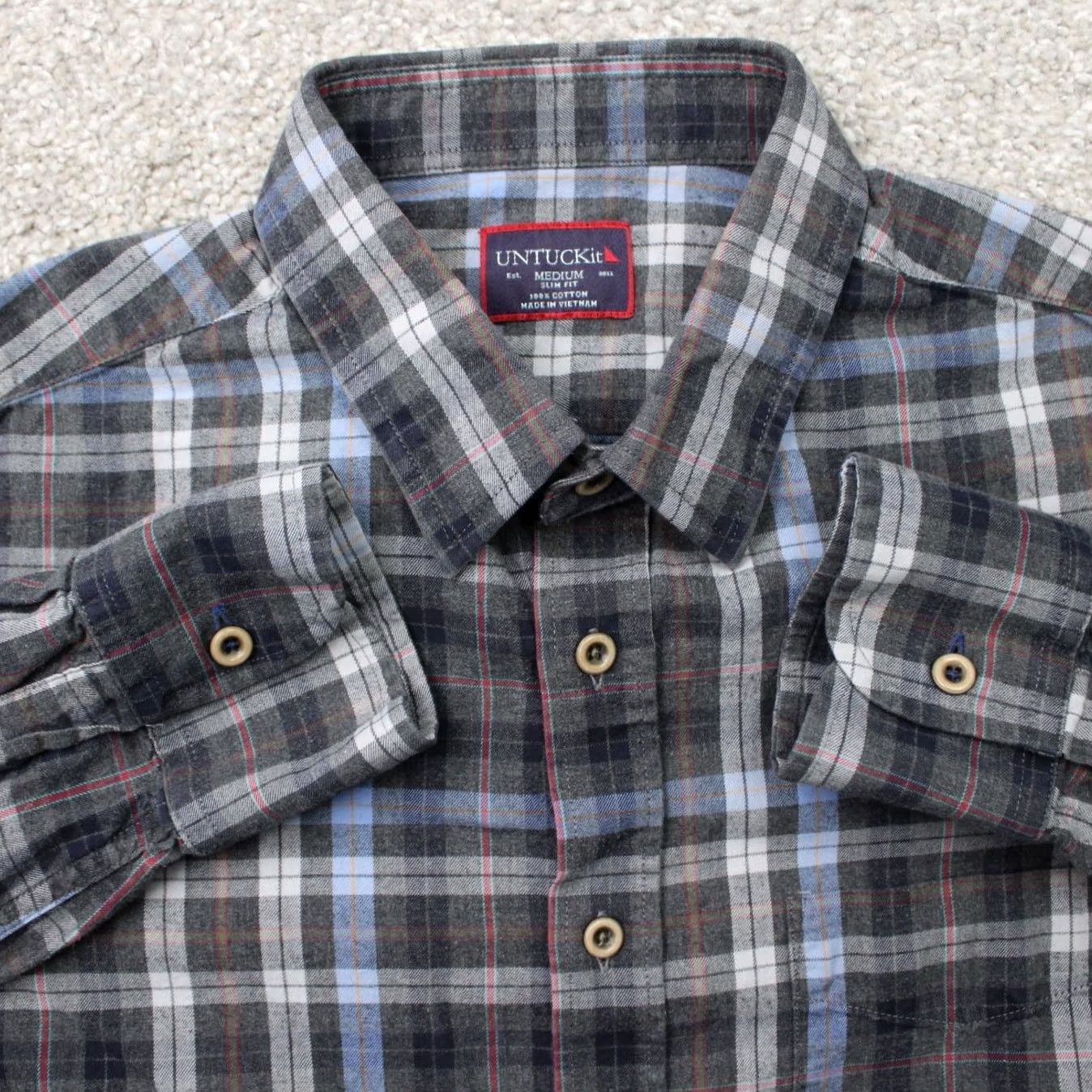 UNTUCKit UNTUCKit Shirt Mens Medium Gray/Blue Carano Slim Fit 100% Cotton Long Sleeve Button-Up Shirt Womens? Size US M / EU 48-50 / 2 - 2 Thumbnail