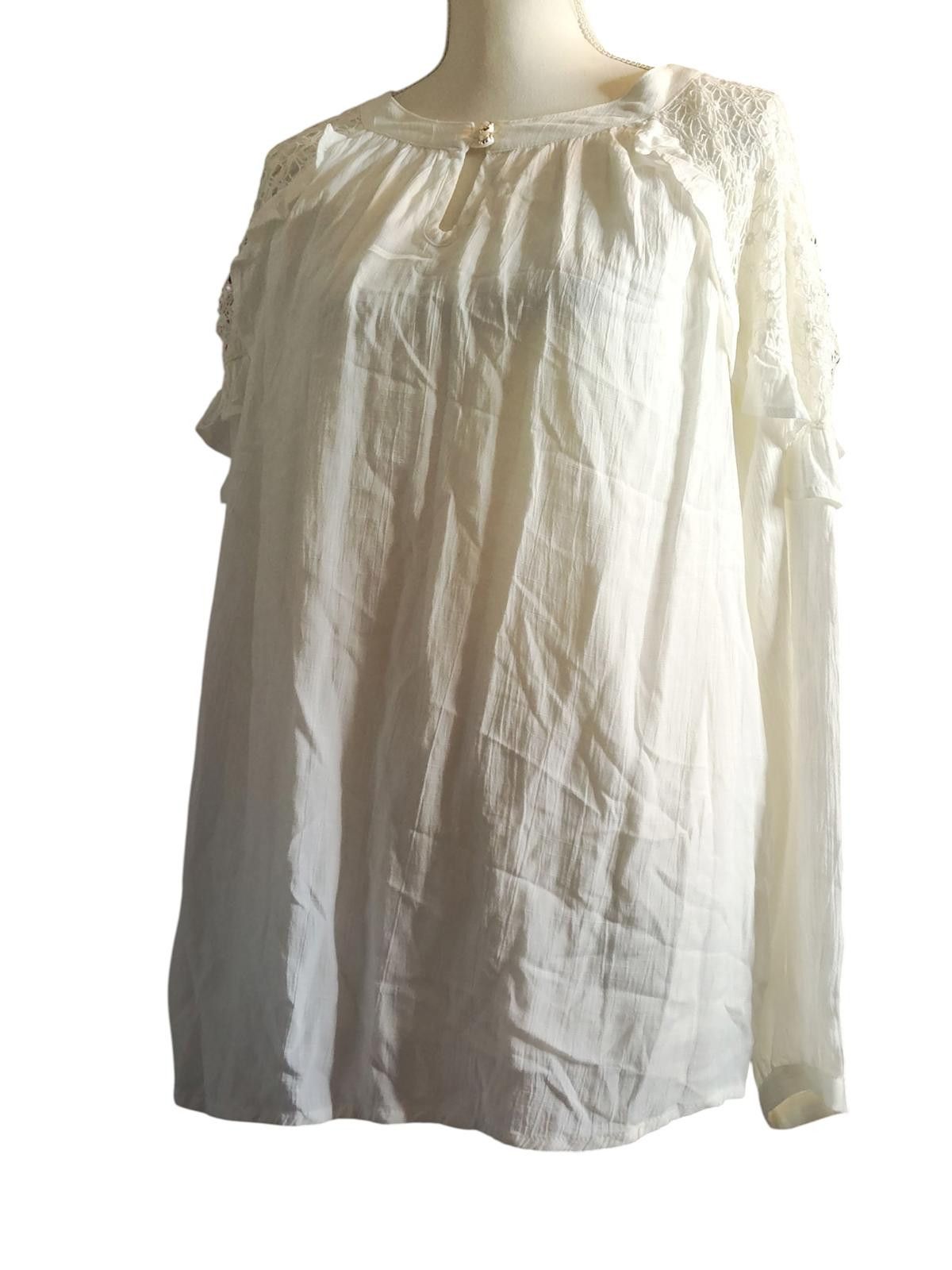 Designer Ashley Stewart White Long Sleeve Women's Blouse/Lace Details Size L / US 10 / IT 46 - 3 Thumbnail