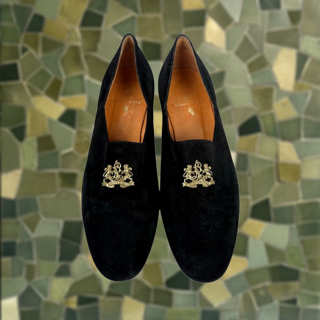 Ralph Lauren Ralph Lauren Black Suede Smoking Loafers Gold Metal Crest Womens 10.5 Size US 11 / IT 41 - 1 Thumbnail