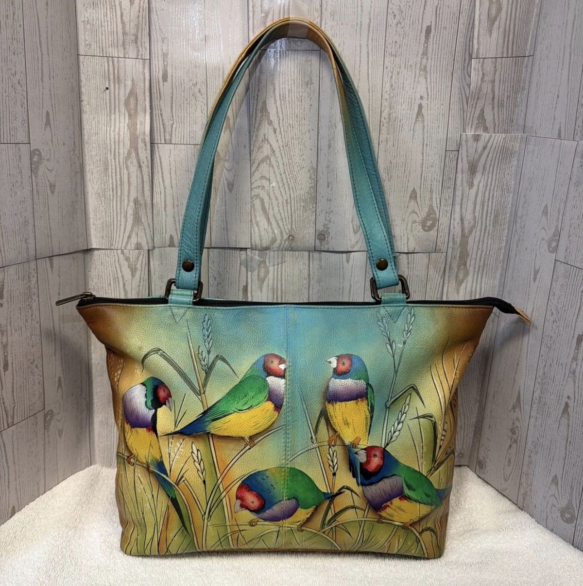 Other Anuschka Hand Painted Leather Tote Bag – Colorful Bird Art Size ONE SIZE - 7 Thumbnail