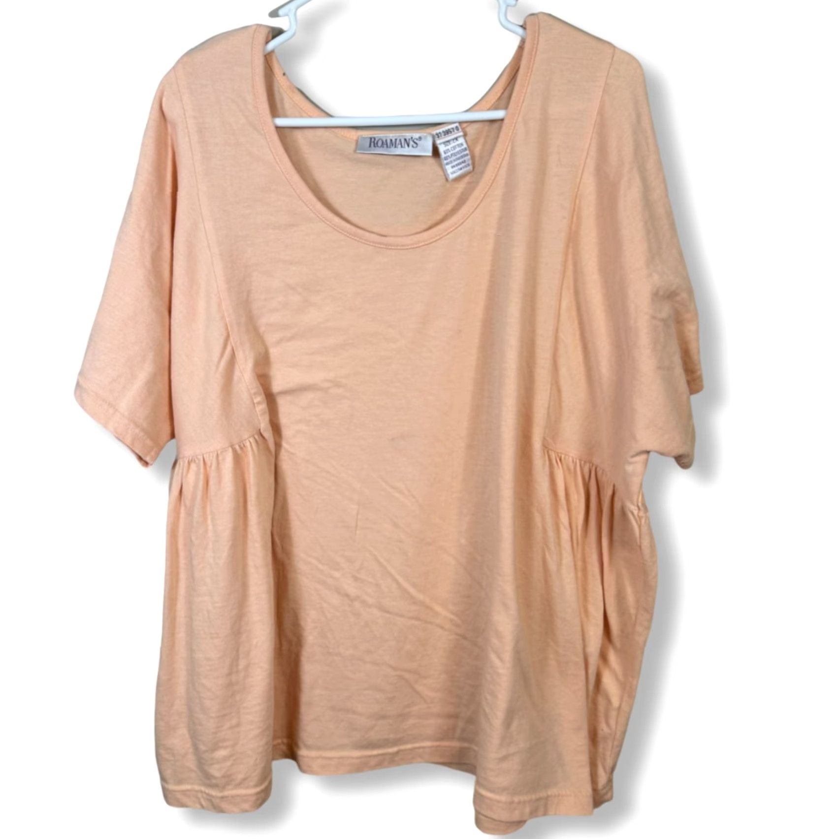 Vintage Roaman’s Women’s Blouse 2X Peach Pink Knit Short Sleeve Pullover Tunic Plus Size Shirt Size XXL / US 16-18 / IT 52-54 - 2 Thumbnail